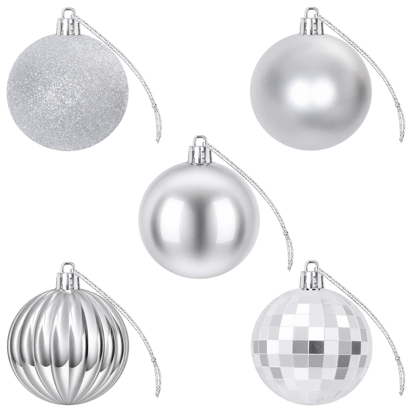 Set di Palline di Natale 75 pz Argento 6 cm Polistirolo