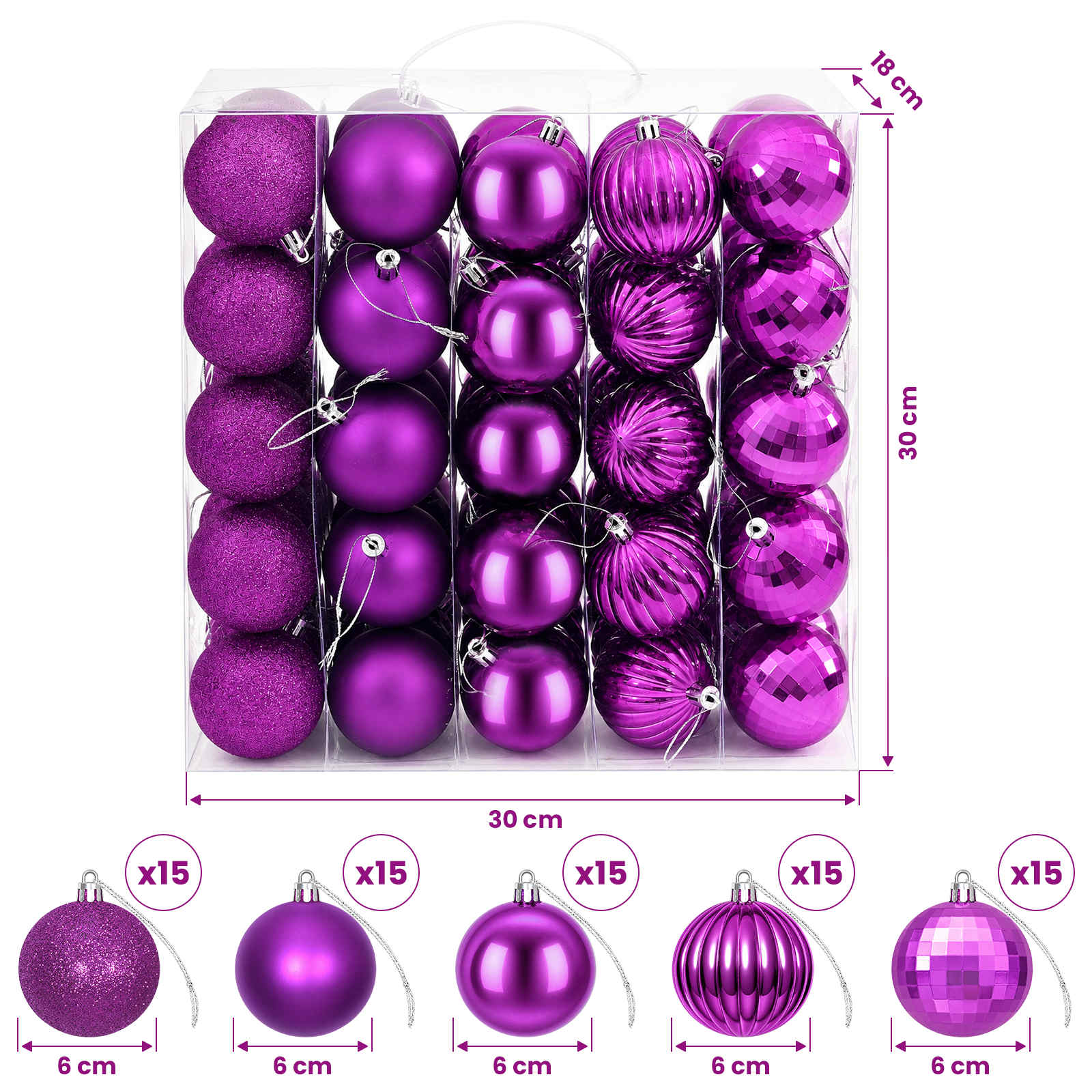 Set di Palline di Natale 75 pz Lillà 6 cm Polistirolo
