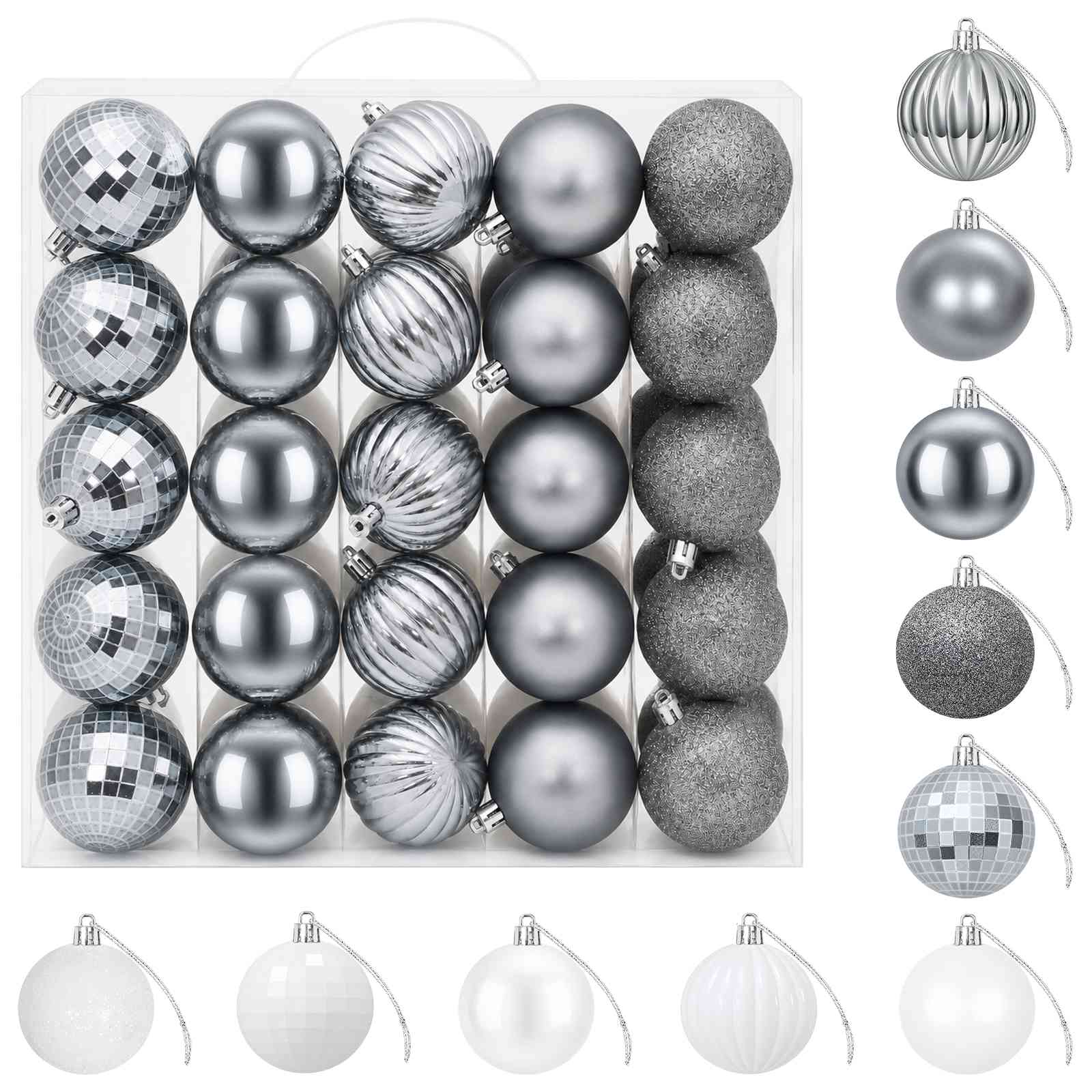 Set di Palline di Natale 75 pz Bianco e Grigio 6 cm Polistirolo