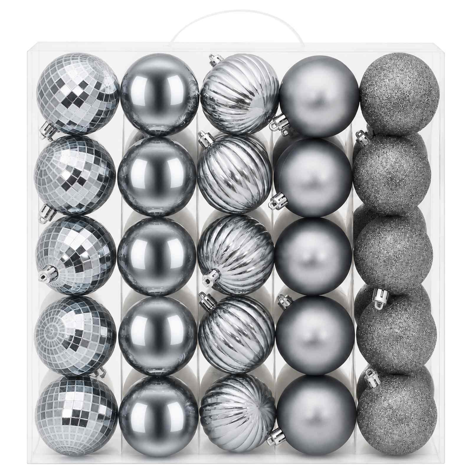 Set di Palline di Natale 75 pz Bianco e Grigio 6 cm Polistirolo