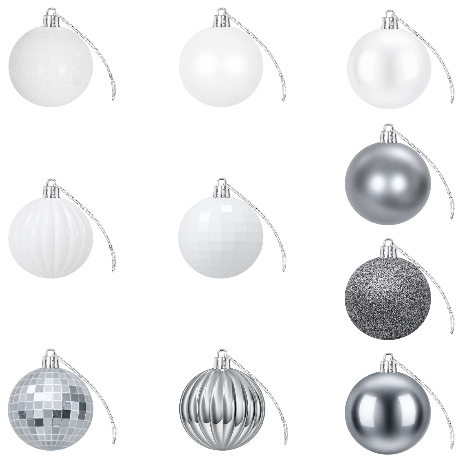 Set di Palline di Natale 75 pz Bianco e Grigio 6 cm Polistirolo