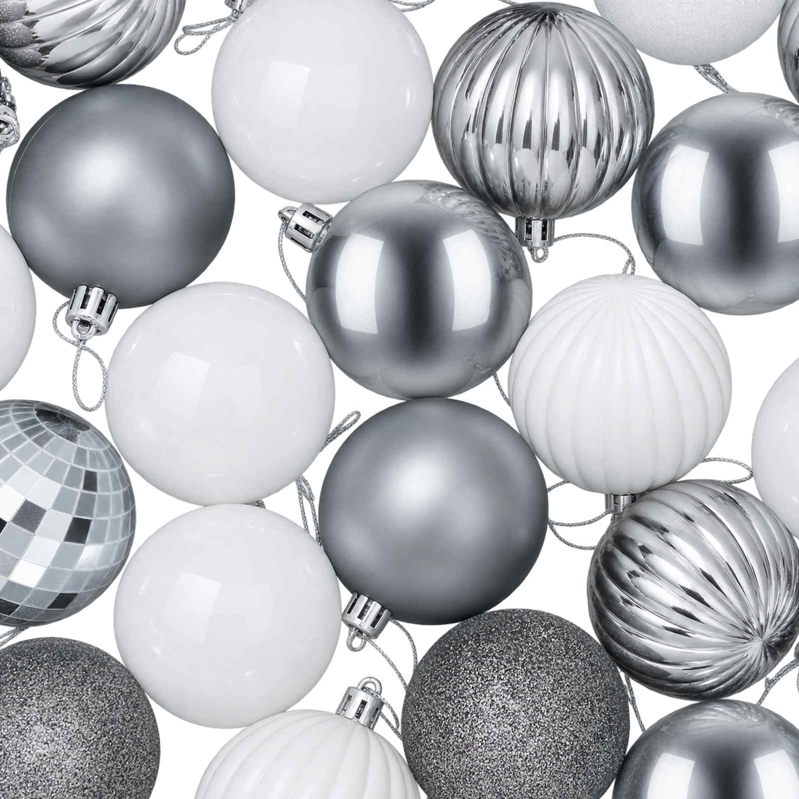 Set di Palline di Natale 75 pz Bianco e Grigio 6 cm Polistirolo