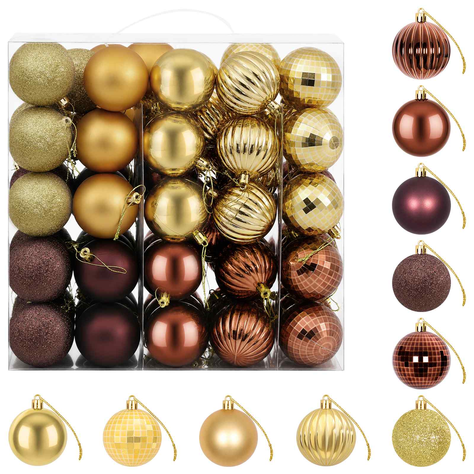 Set di Palline di Natale 75 pz Marrone e oro 6 cm Polistirolo