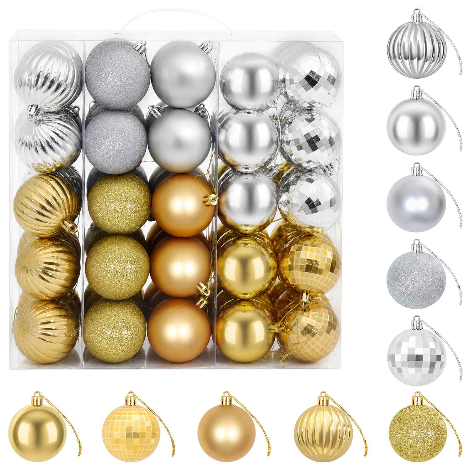 Set di Palline di Natale 75 pz Argento e oro 6 cm Polistirolo