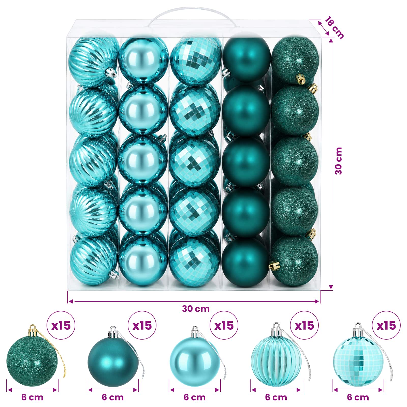 Set di Palline di Natale 75 pz Verde 6 cm Polistirolo