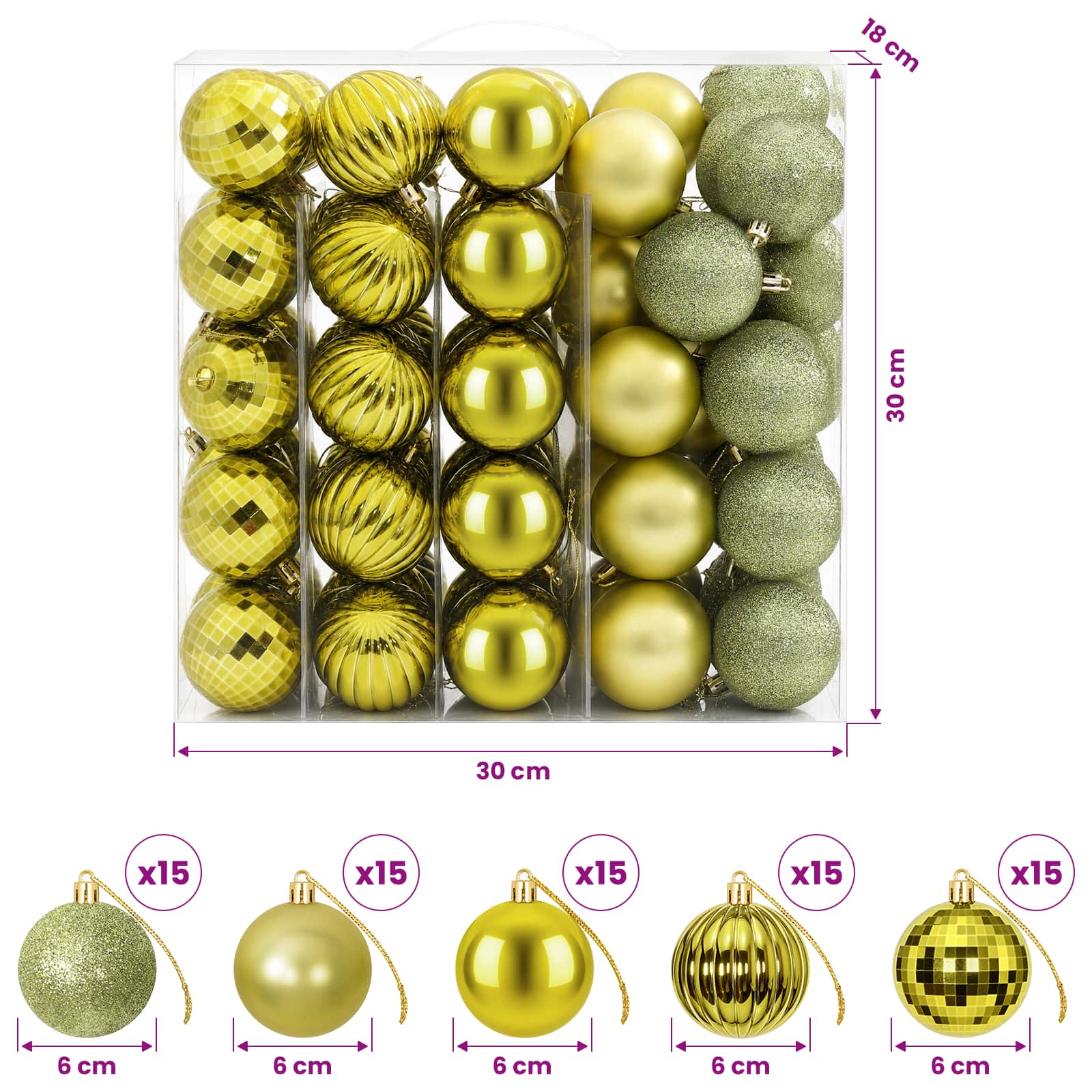 Set di Palline di Natale 75 pz Verde chiaro 6 cm Polistirolo