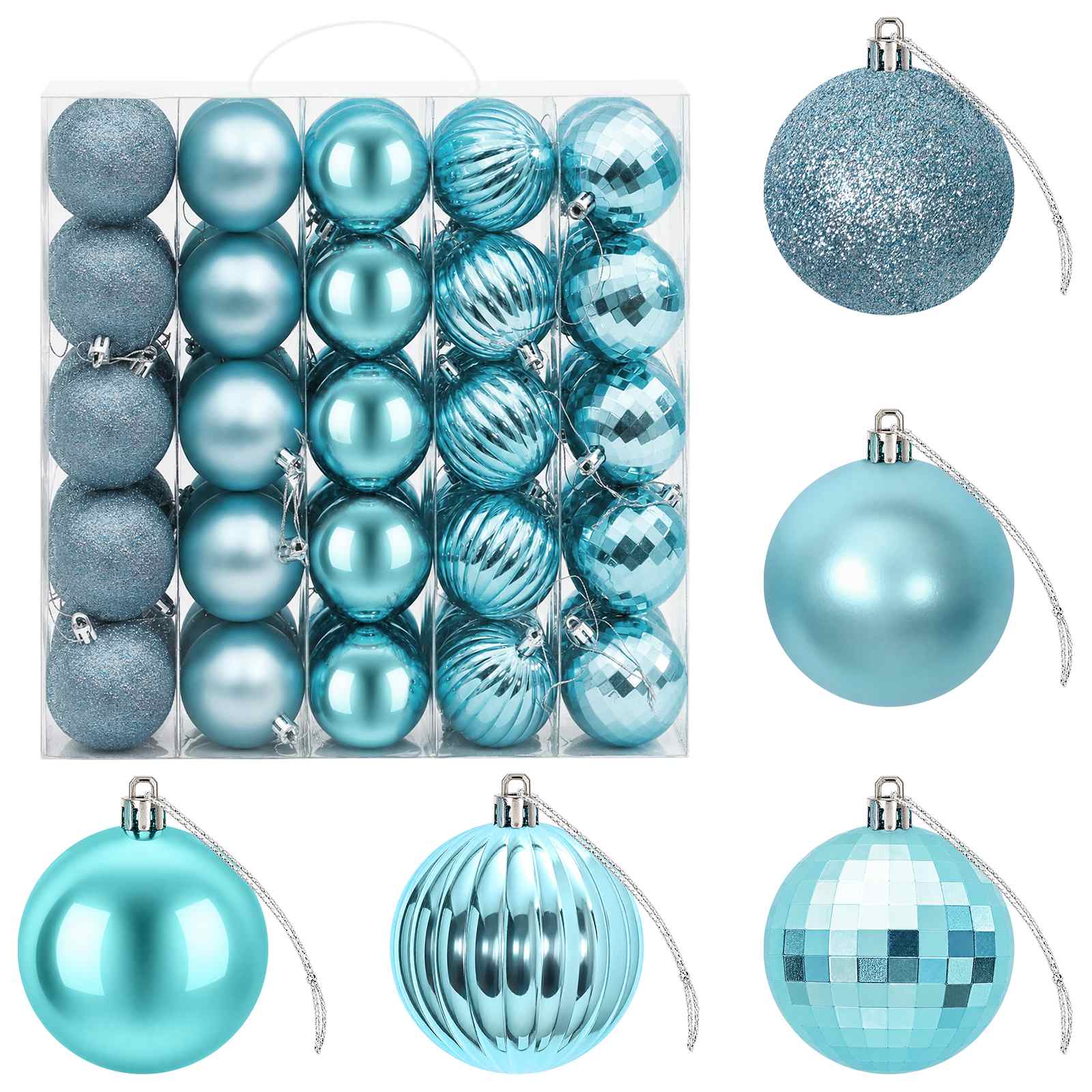 Set di Palline di Natale 75 pz Turchese 6 cm Polistirolo