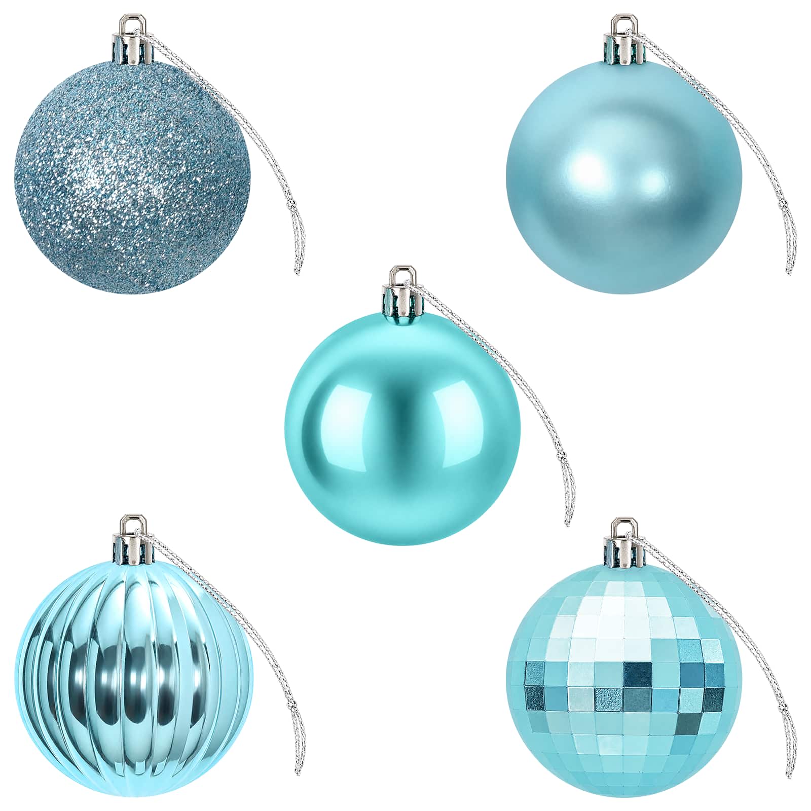 Set di Palline di Natale 75 pz Turchese 6 cm Polistirolo