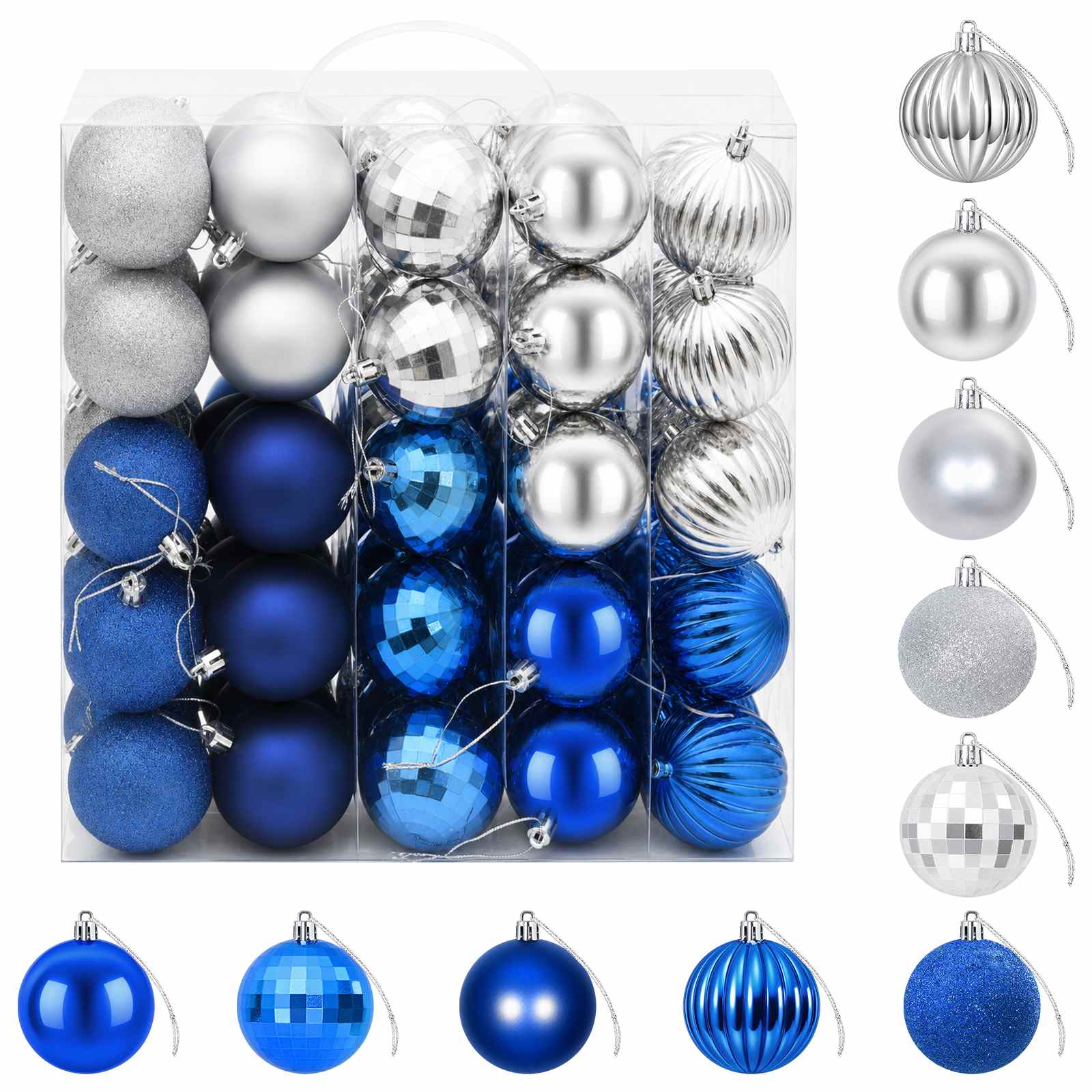 Set di Palline di Natale 75 pz Blu e argento 6 cm Polistirolo