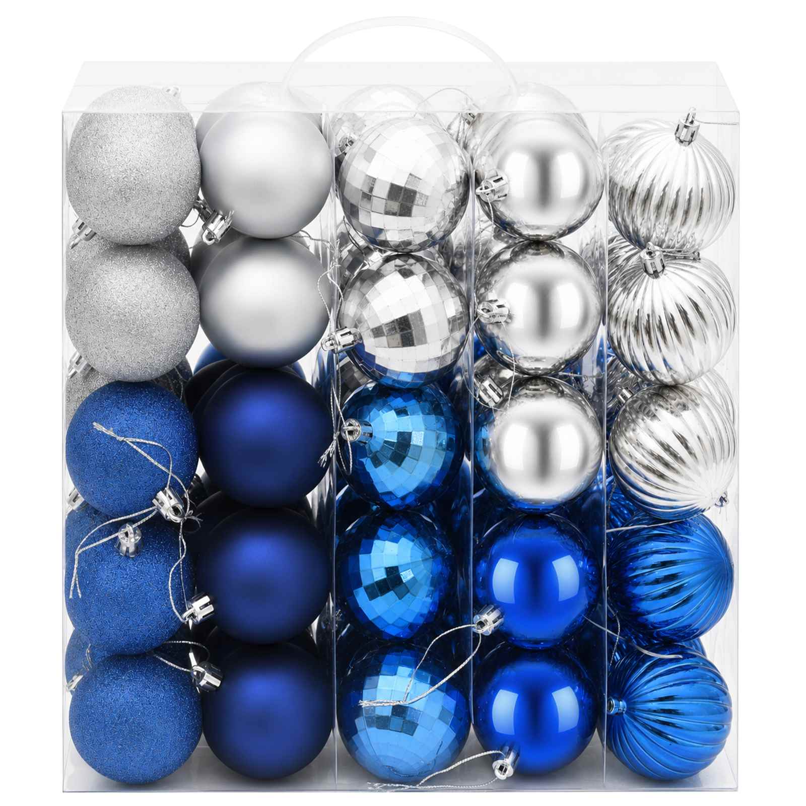 Set di Palline di Natale 75 pz Blu e argento 6 cm Polistirolo