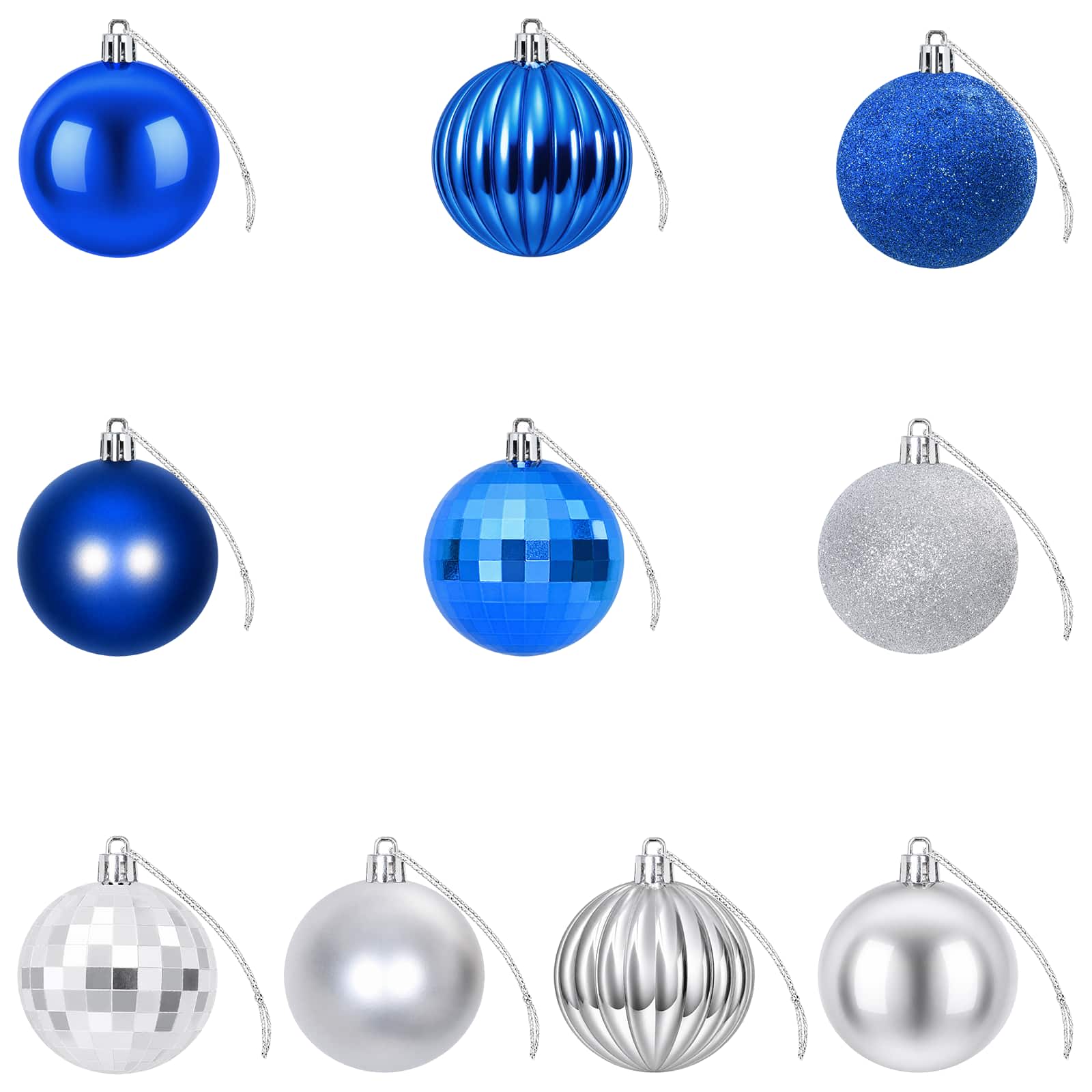 Set di Palline di Natale 75 pz Blu e argento 6 cm Polistirolo