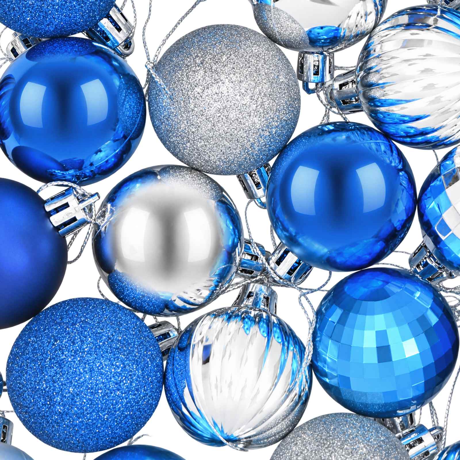 Set di Palline di Natale 75 pz Blu e argento 6 cm Polistirolo