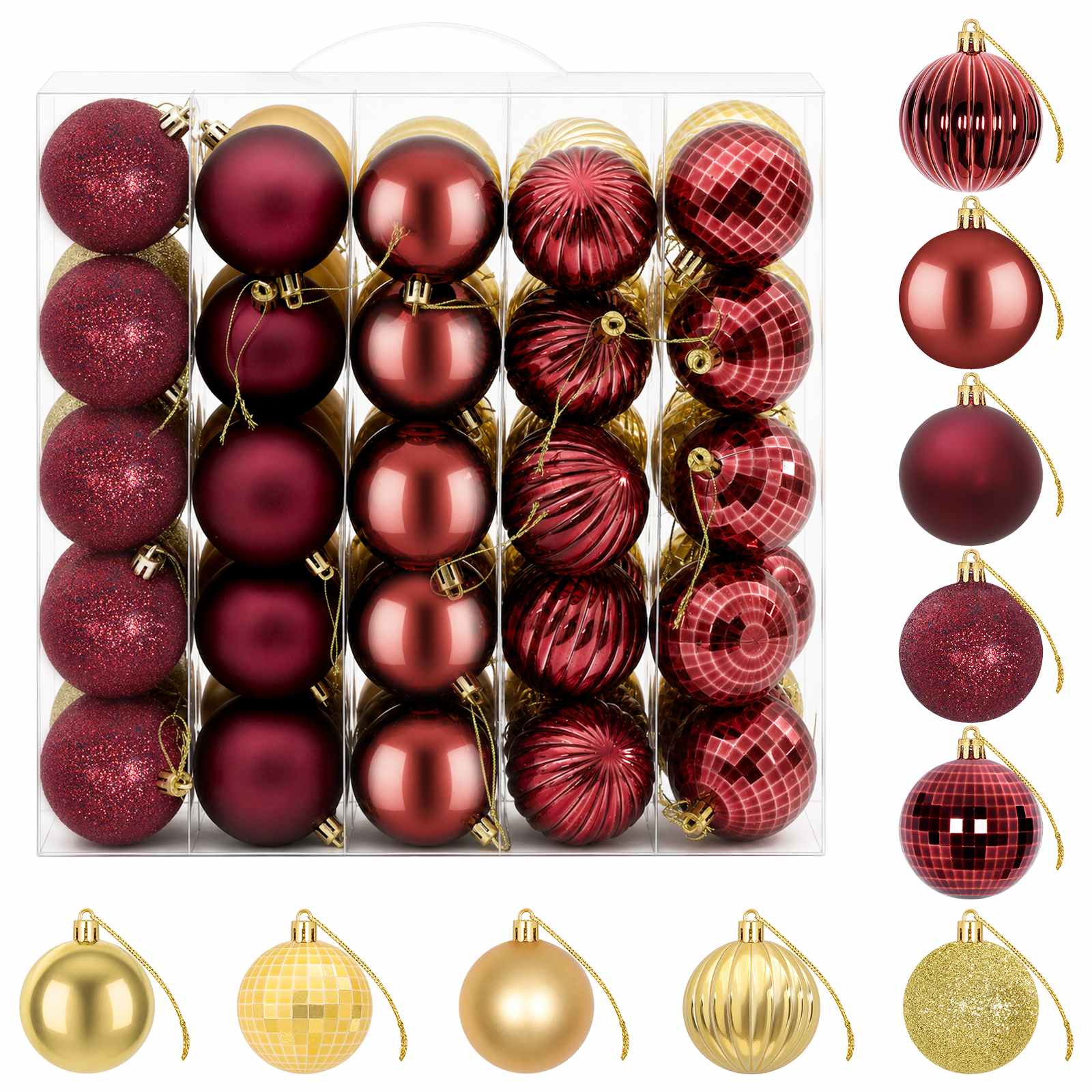 Set di Palline di Natale 75 pz Oro e rosso vino 6 cm