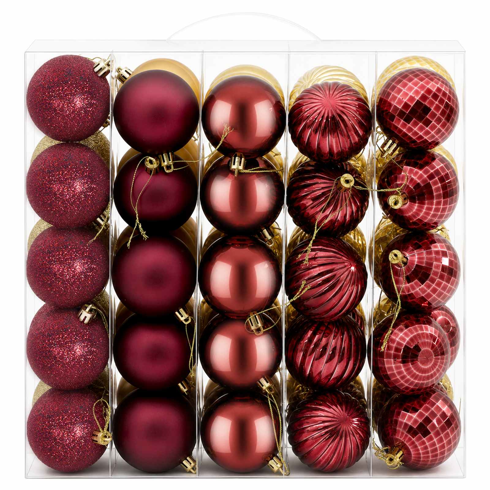 Set di Palline di Natale 75 pz Oro e rosso vino 6 cm