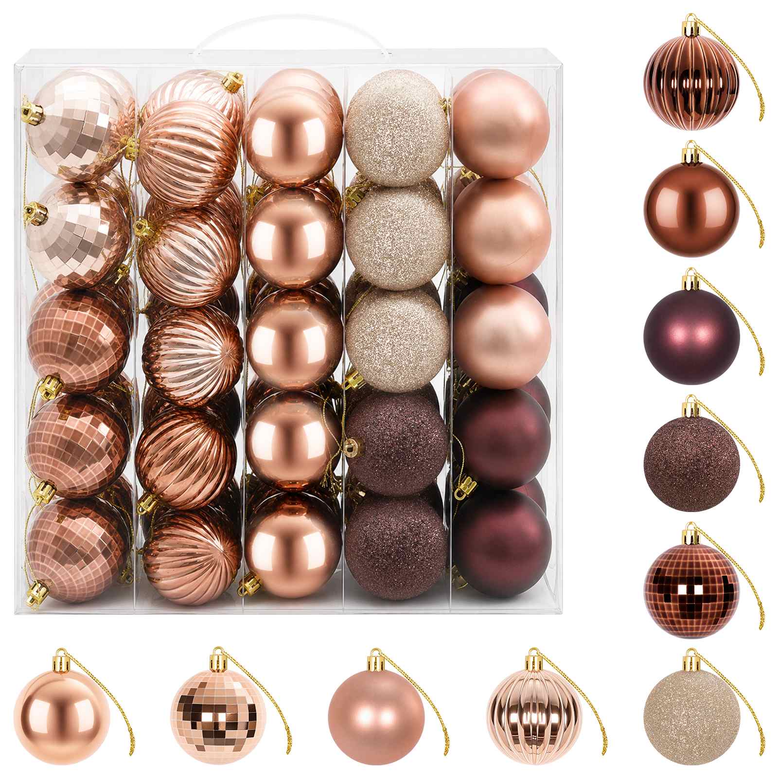 Set di Palline di Natale 75 pz Champagne e marrone 6 cm