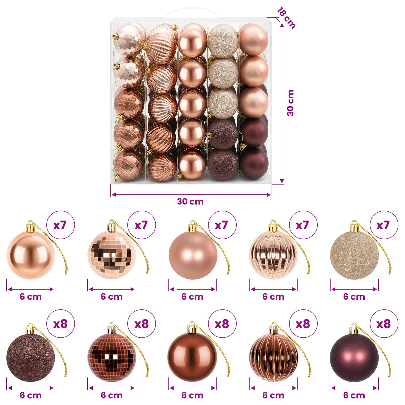 Set di Palline di Natale 75 pz Champagne e marrone 6 cm