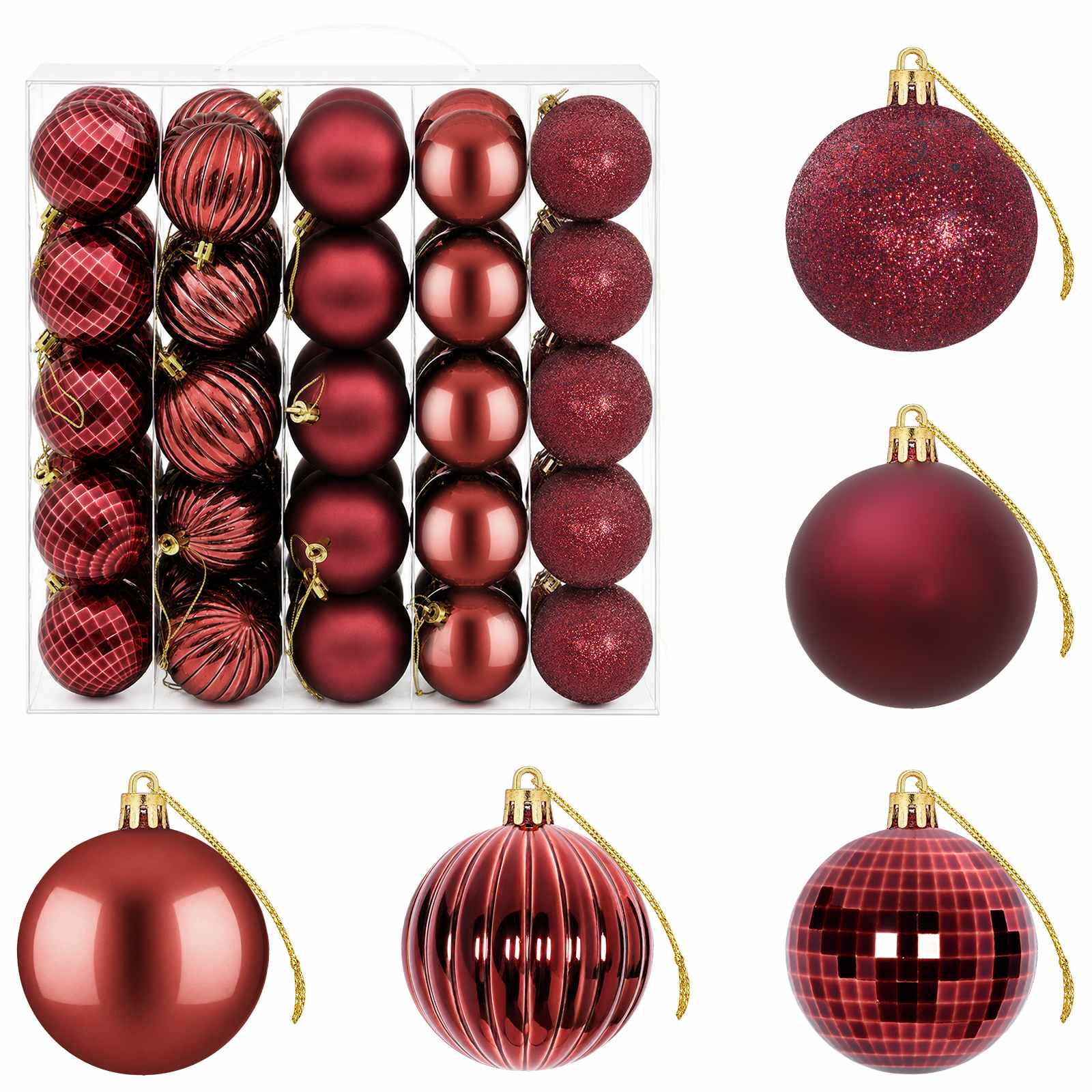 Set di Palline di Natale 75 pz Rosso Vino 6 cm Polistirolo