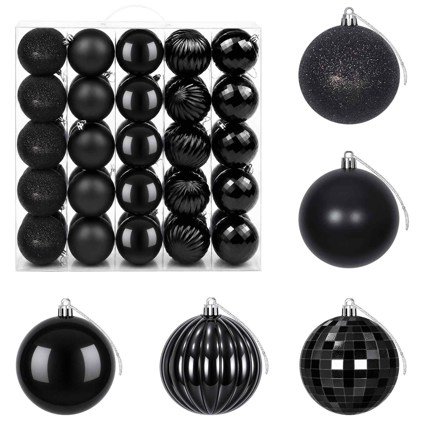 Set di Palline di Natale 50 pz Nero 8 cm Polistirolo
