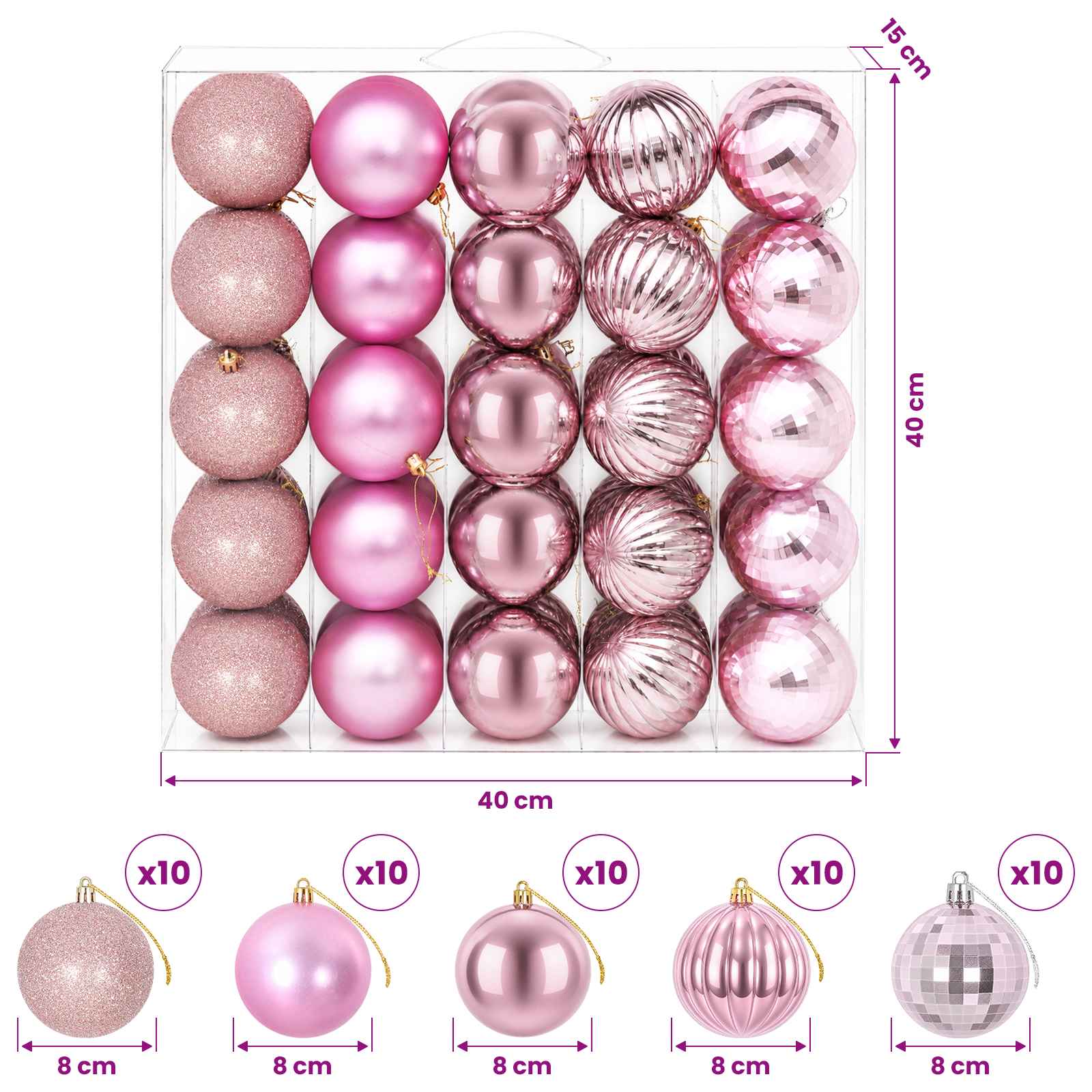 Set di Palline di Natale 50 pz Rosa 8 cm Polistirolo