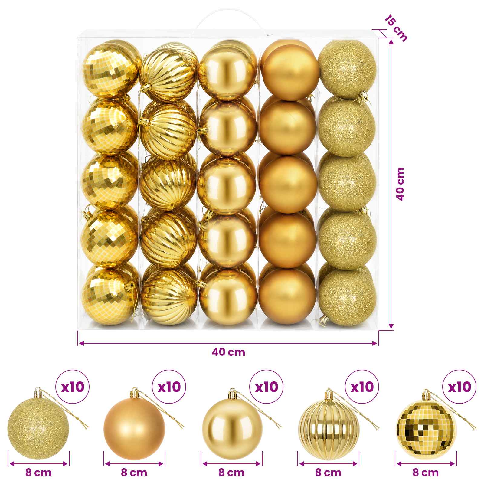 Set di Palline di Natale 50 pz Oro 8 cm Polistirolo