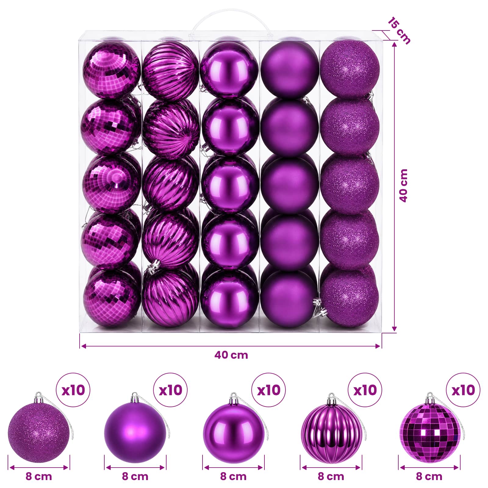 Set di Palline di Natale 50 pz Lillà 8 cm Polistirolo