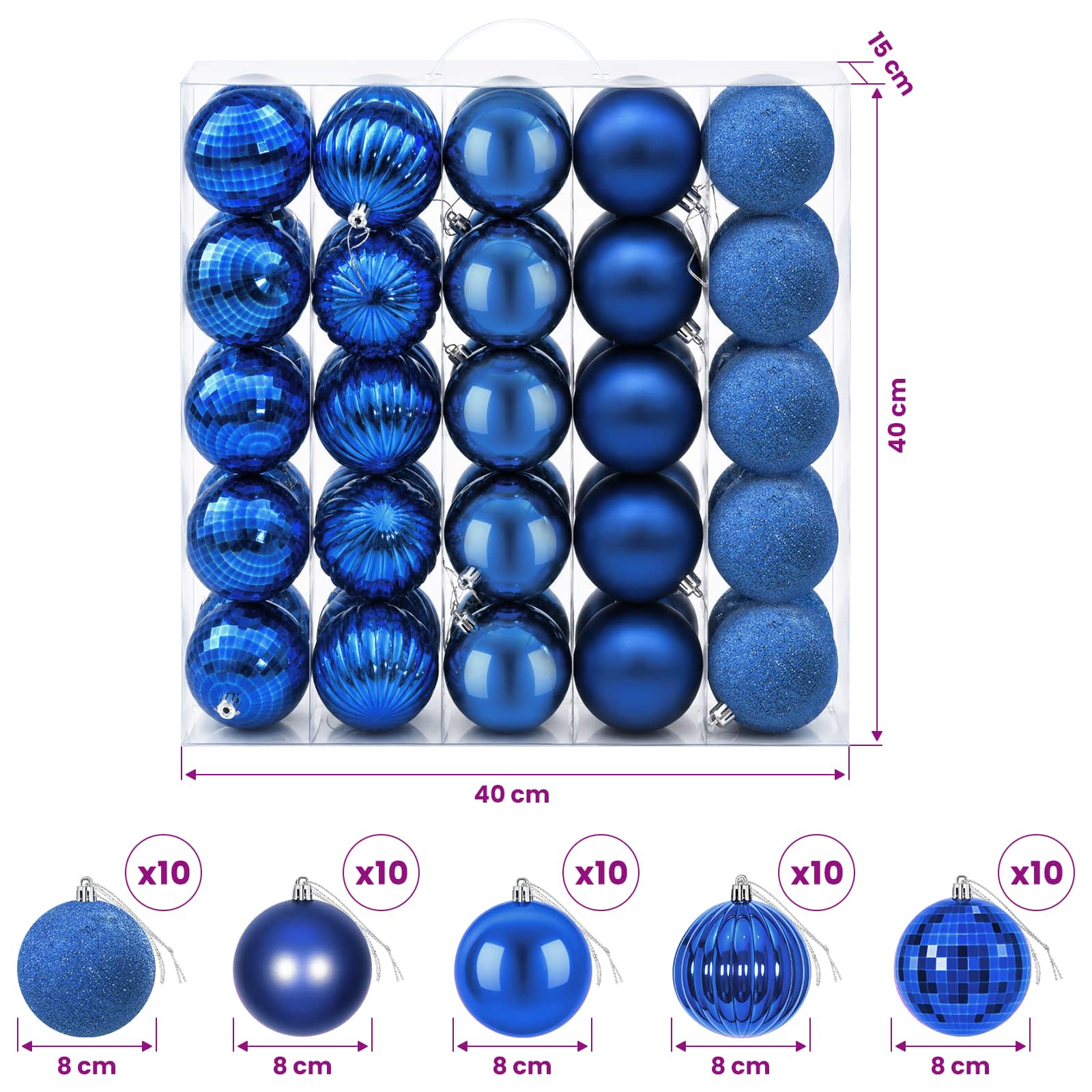 Set di Palline di Natale 50 pz Blu 8 cm Polistirolo