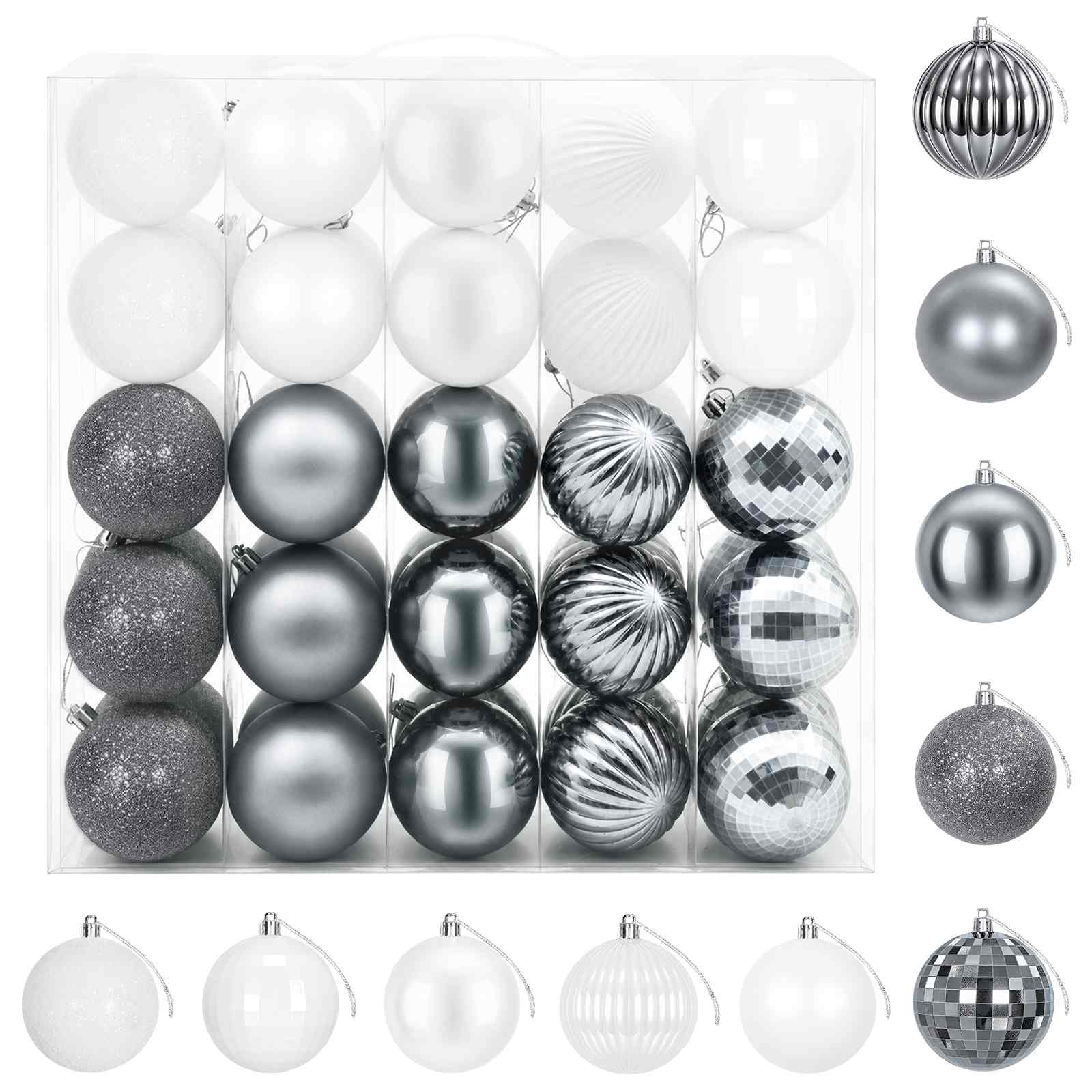 Set di Palline di Natale 50 pz Bianco e Grigio 8 cm Polistirolo