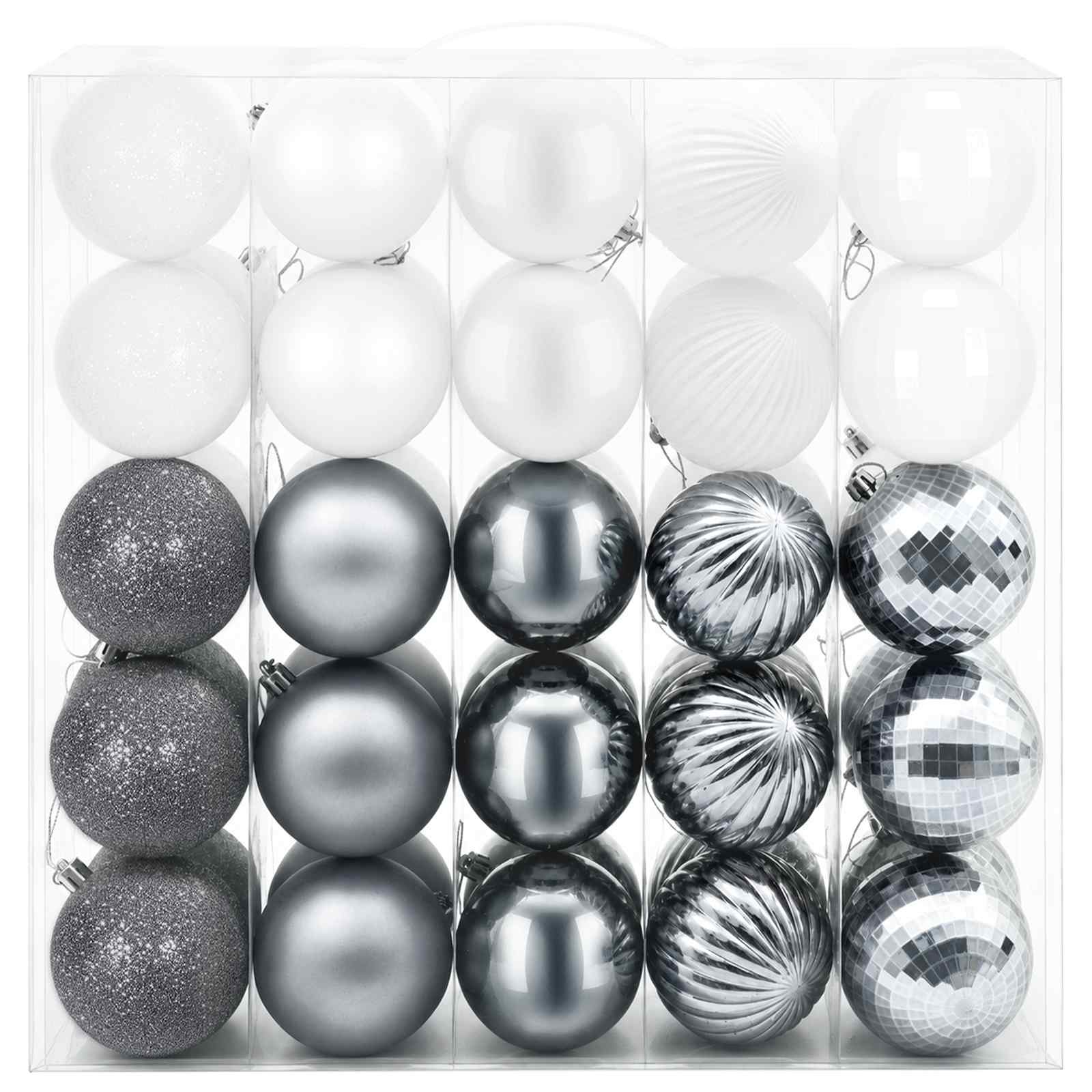 Set di Palline di Natale 50 pz Bianco e Grigio 8 cm Polistirolo