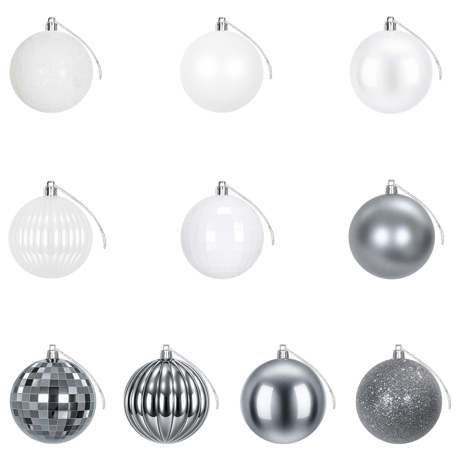 Set di Palline di Natale 50 pz Bianco e Grigio 8 cm Polistirolo