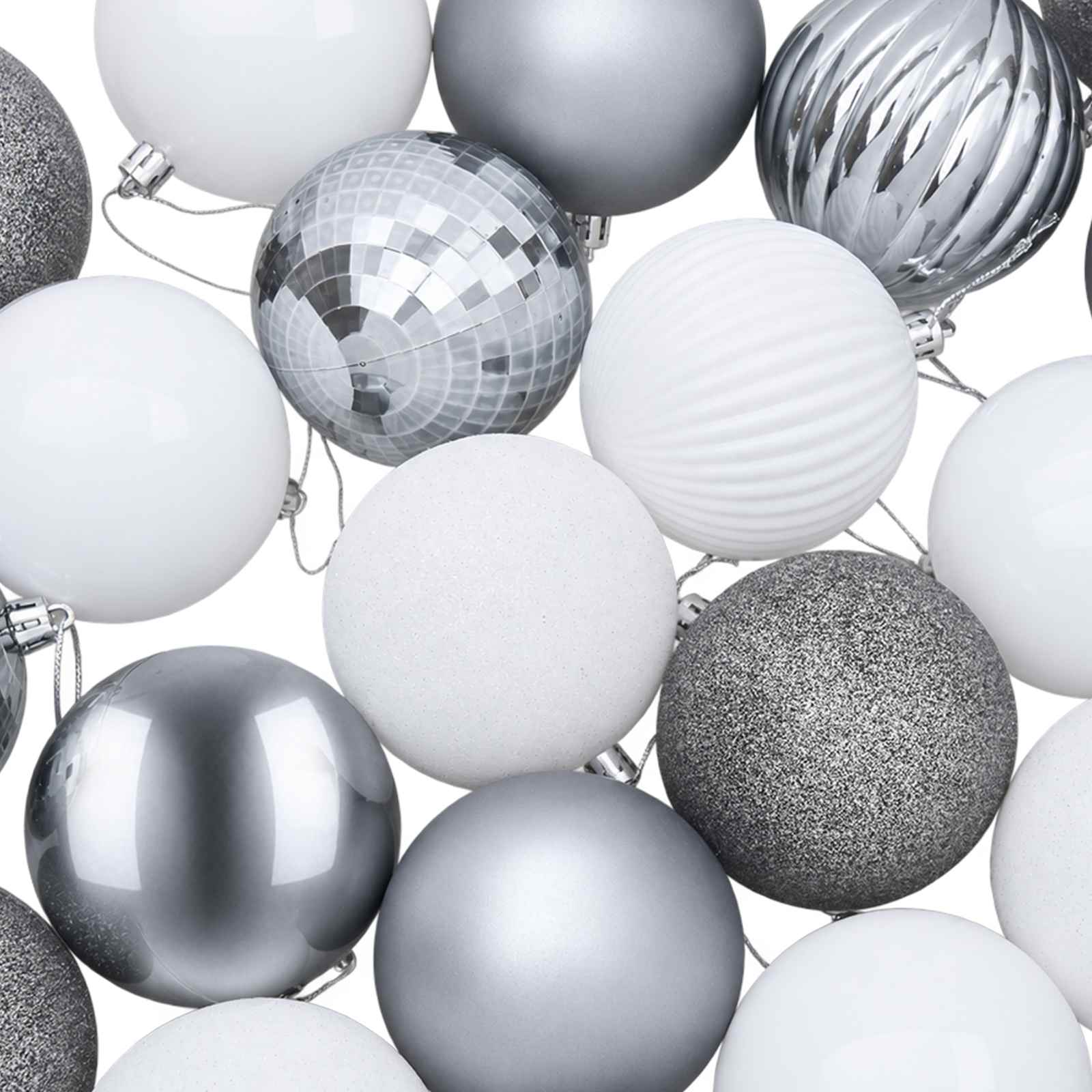 Set di Palline di Natale 50 pz Bianco e Grigio 8 cm Polistirolo