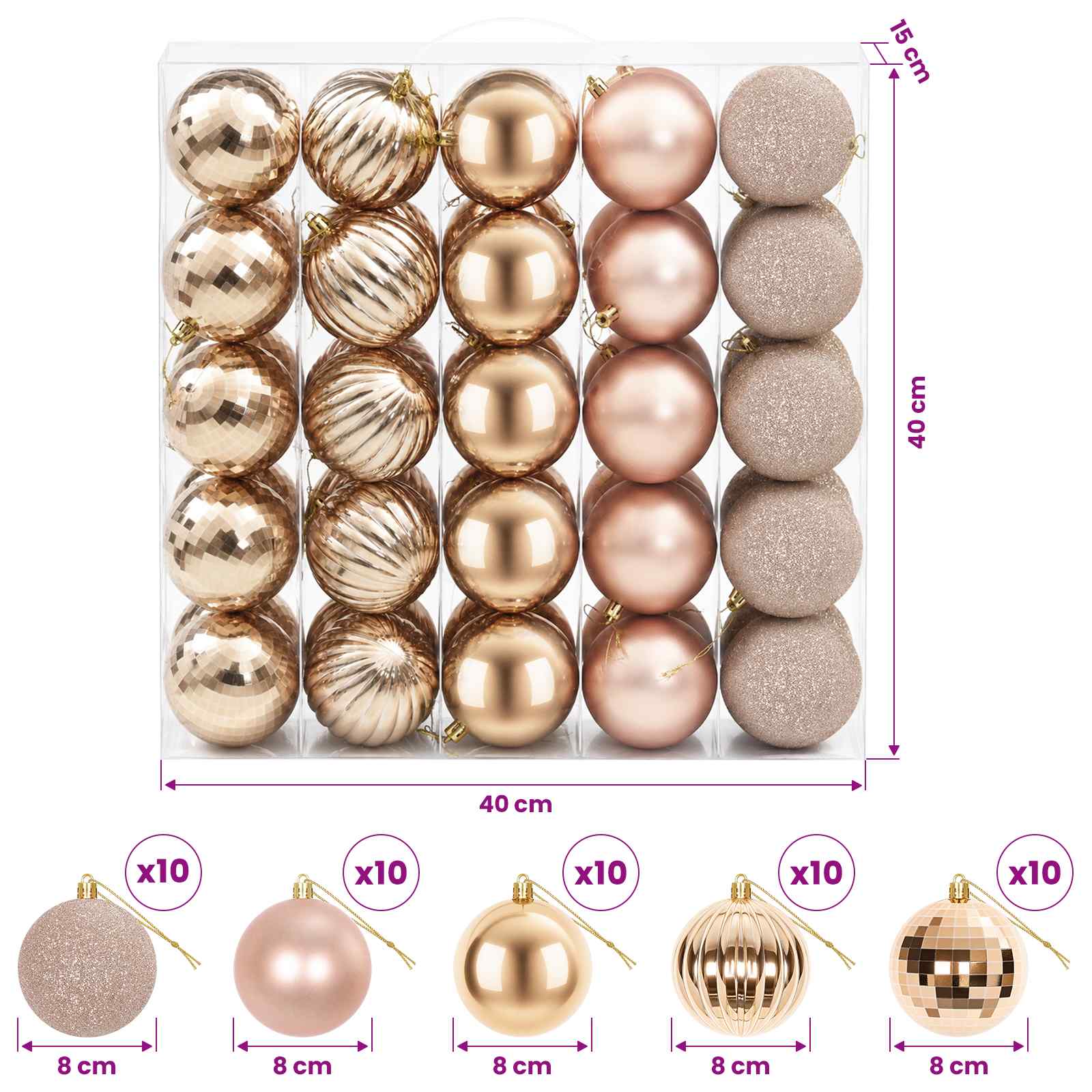 Set di Palline di Natale 50 pz Oro rosa 8 cm Polistirolo