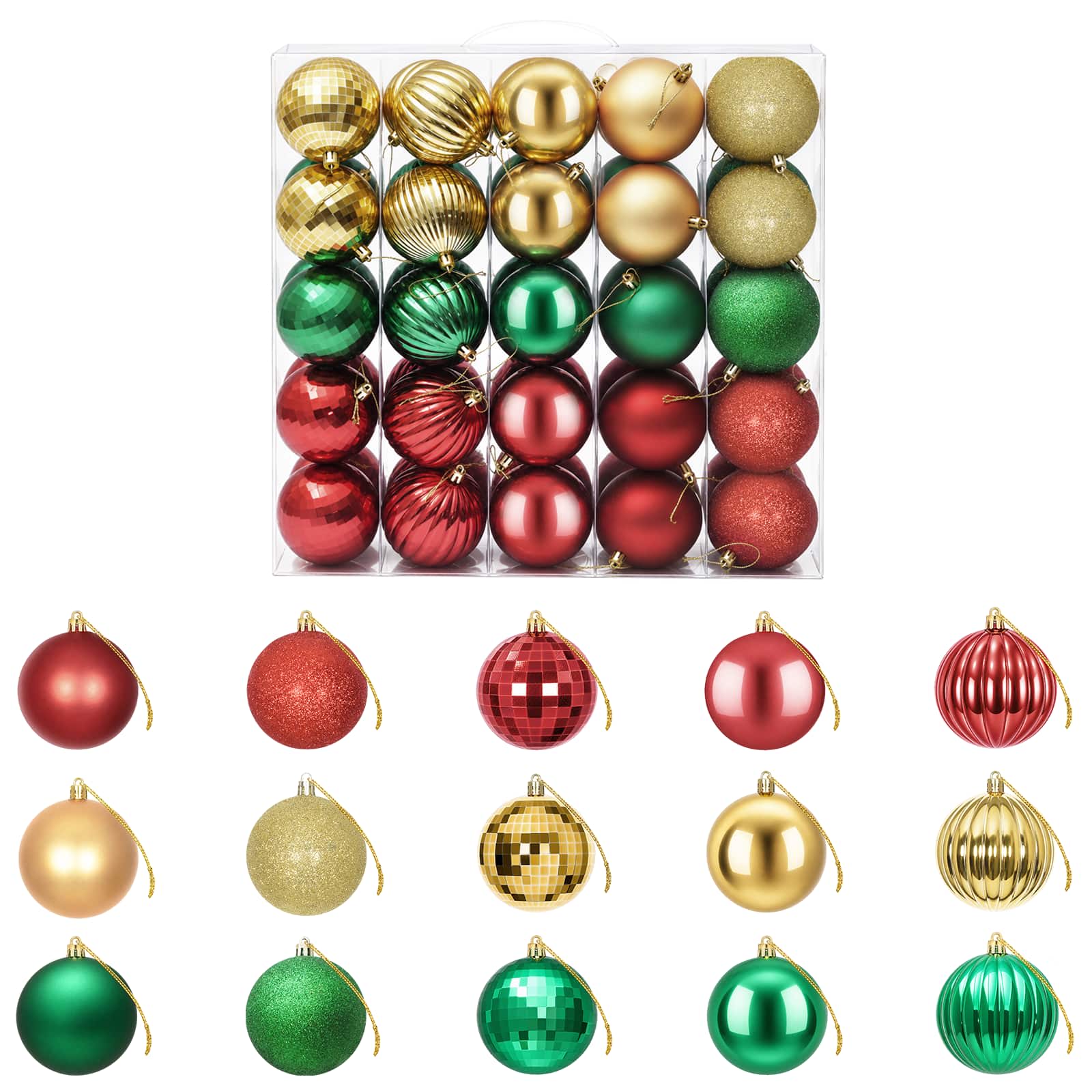 Set di Palline di Natale 50 pz Rosso, oro e verde 8 cm