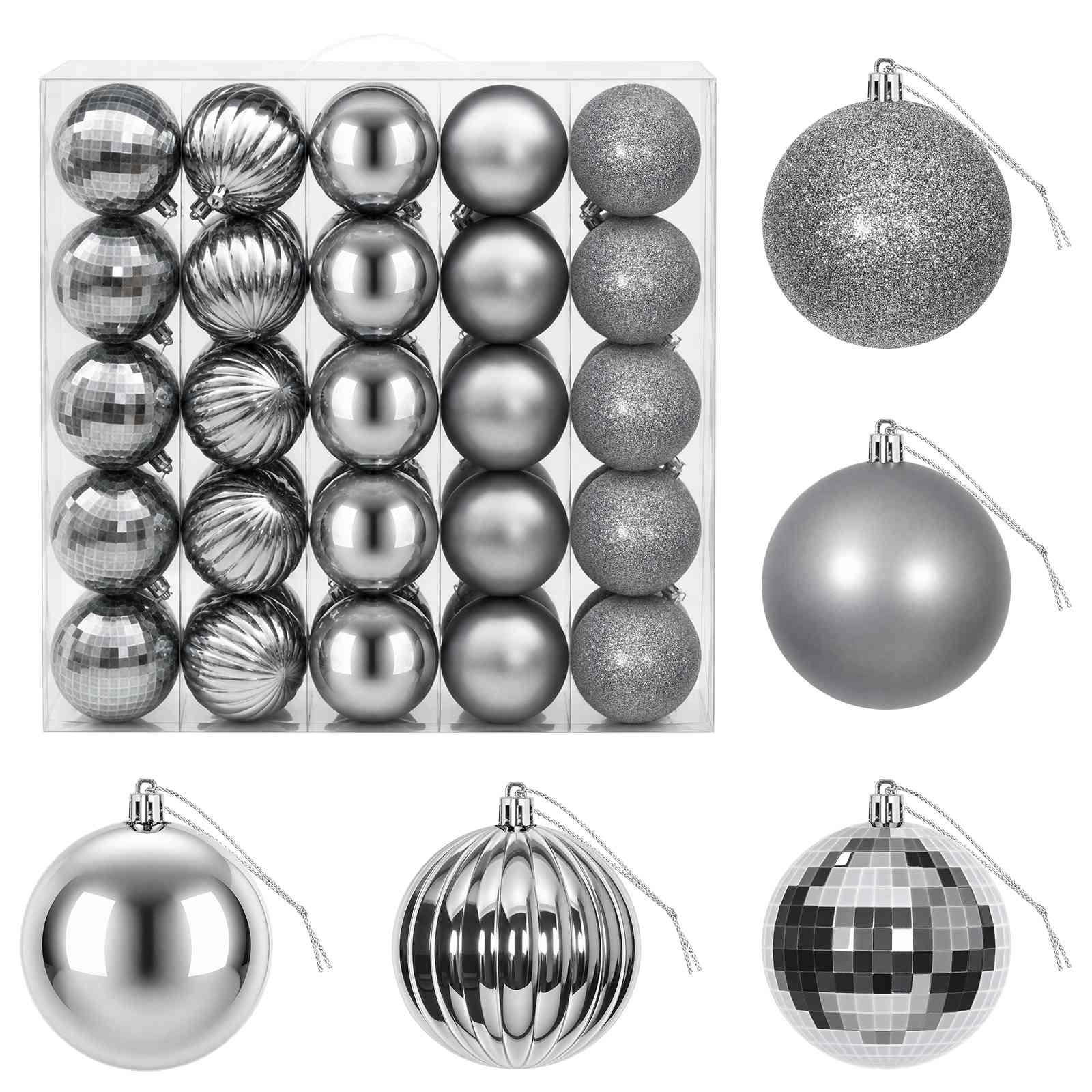 Set di Palline di Natale 50 pz Grigio 8 cm Polistirolo