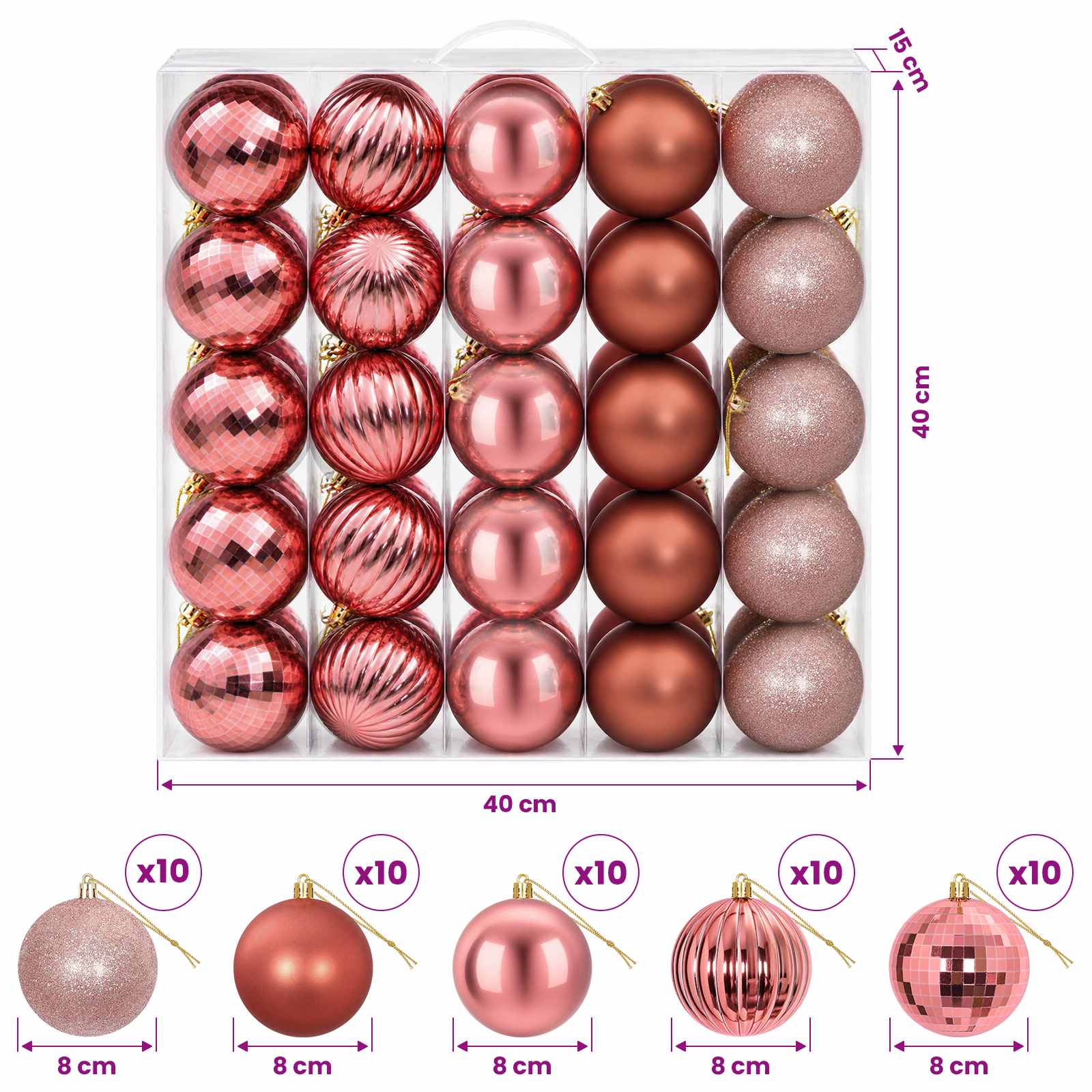Set di Palline di Natale 50 pz Rosa e rosé 8 cm Polistirolo