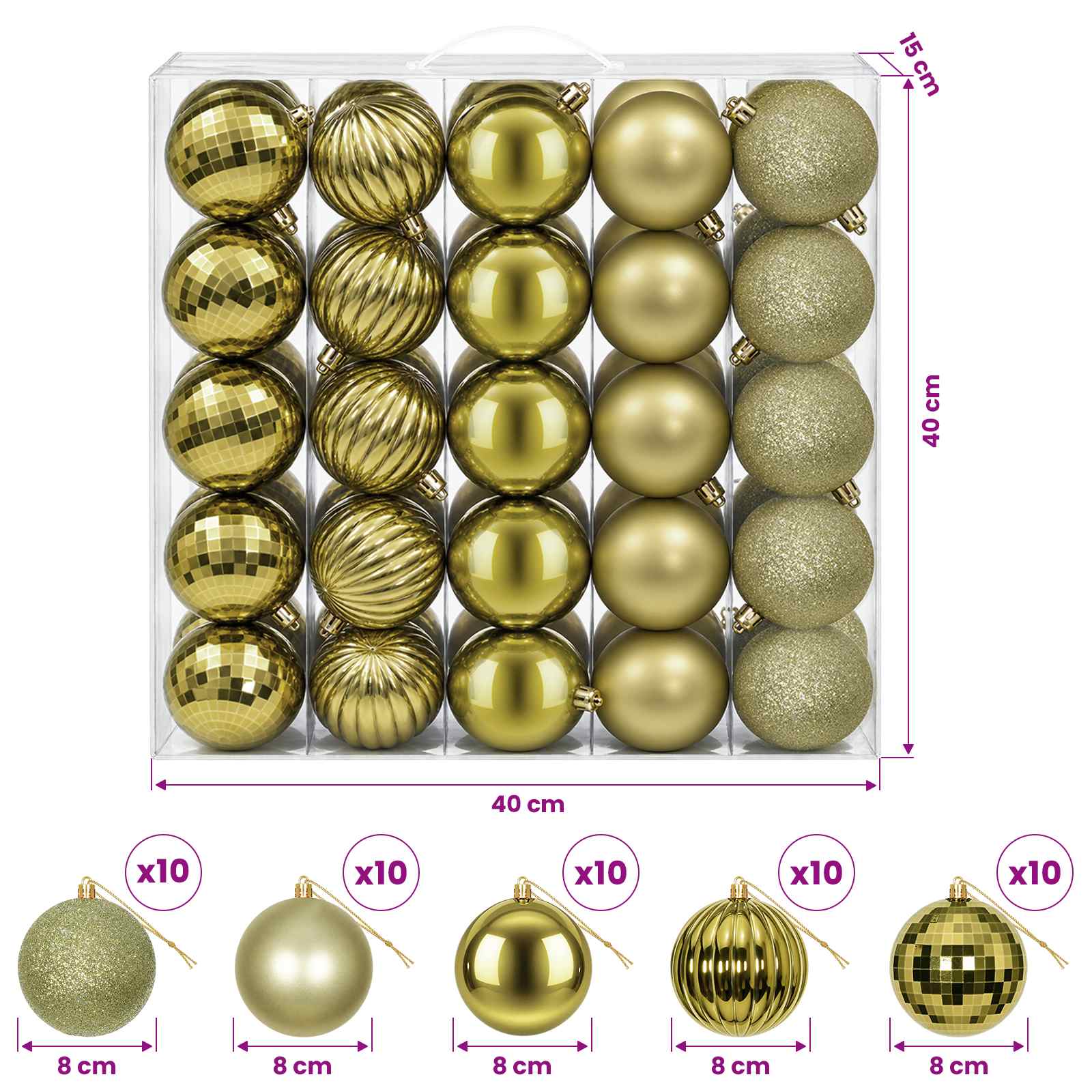 Set di Palline di Natale 50 pz Verde chiaro 8 cm Polistirolo