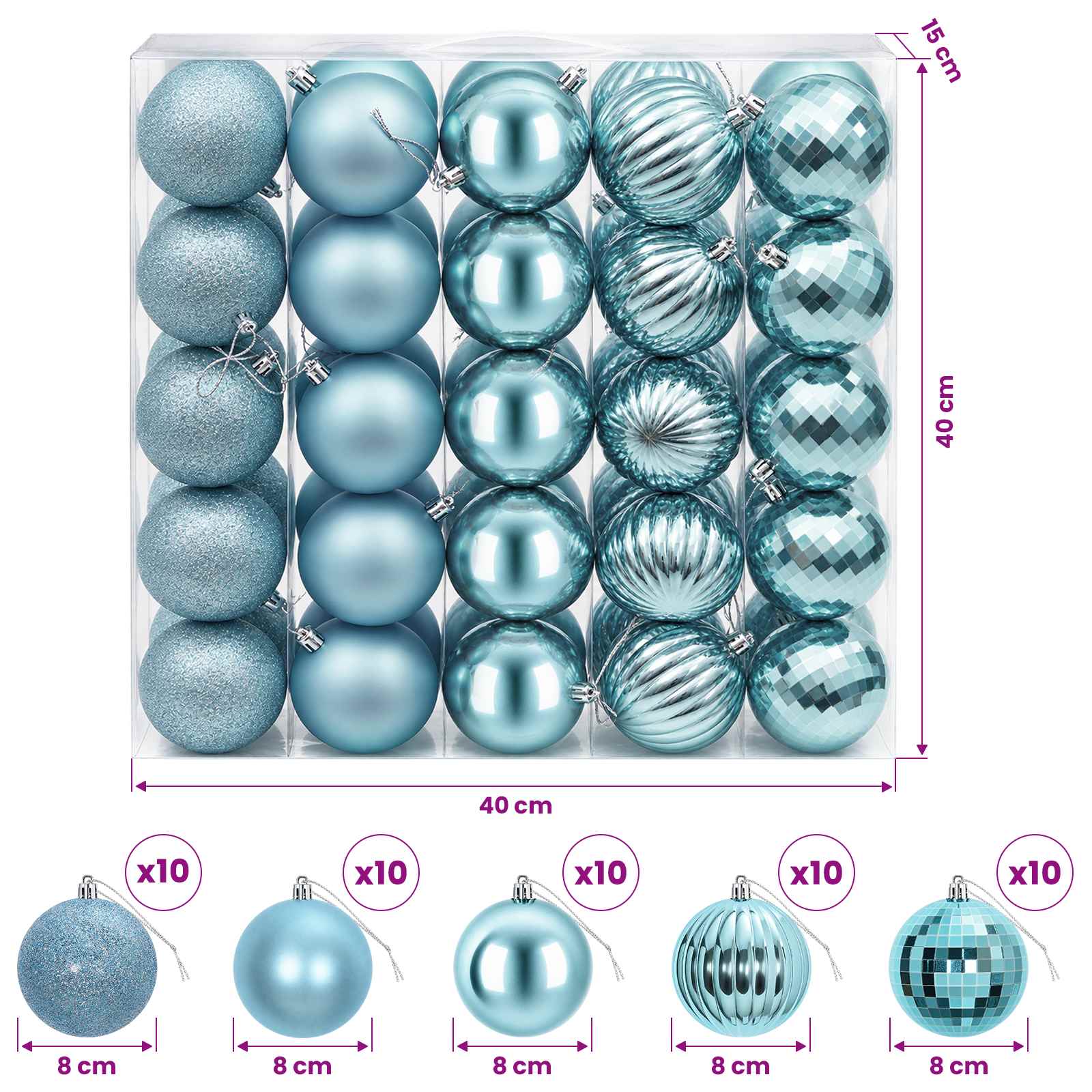 Set di Palline di Natale 50 pz Turchese 8 cm Polistirolo
