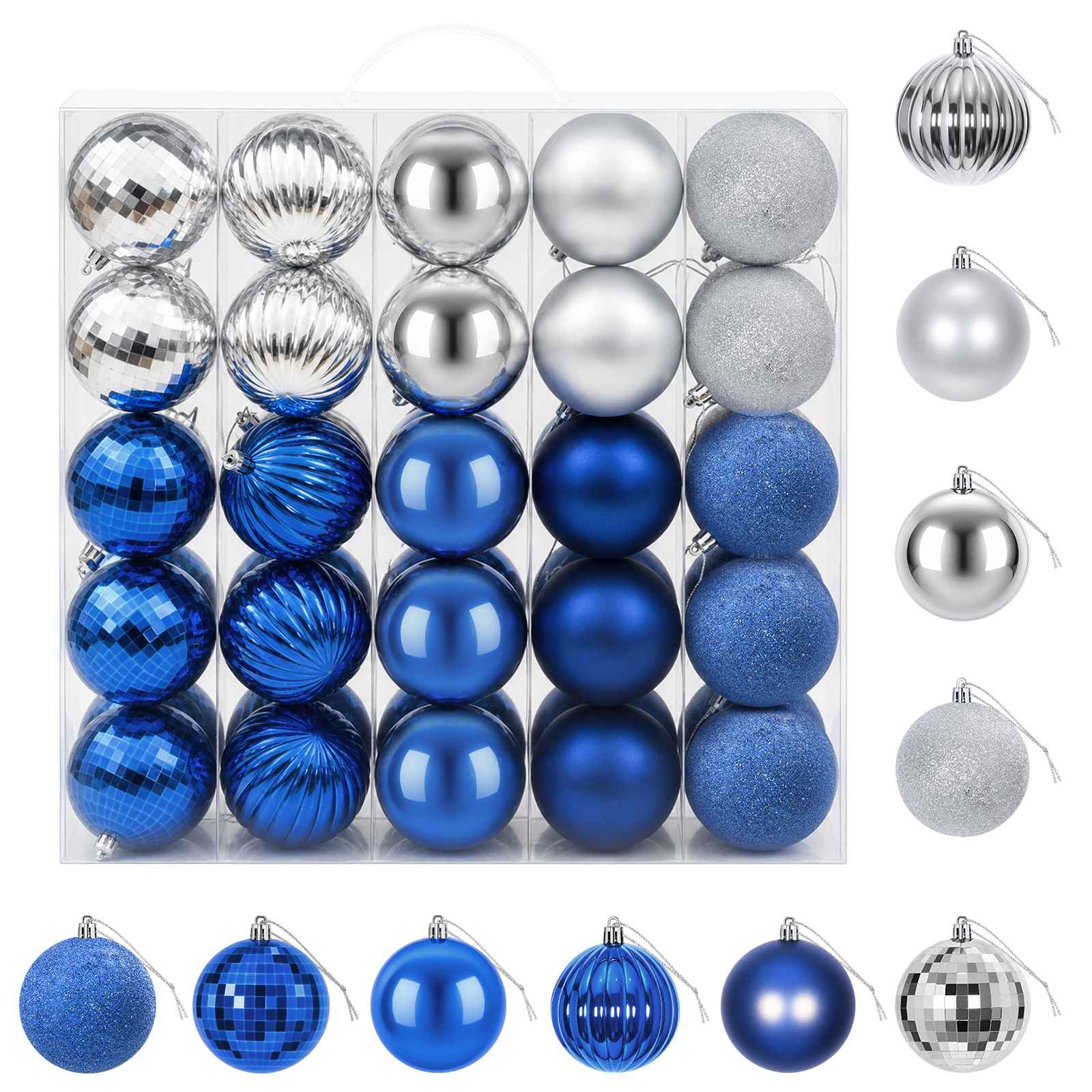 Set di Palline di Natale 50 pz Blu e argento 8 cm Polistirolo