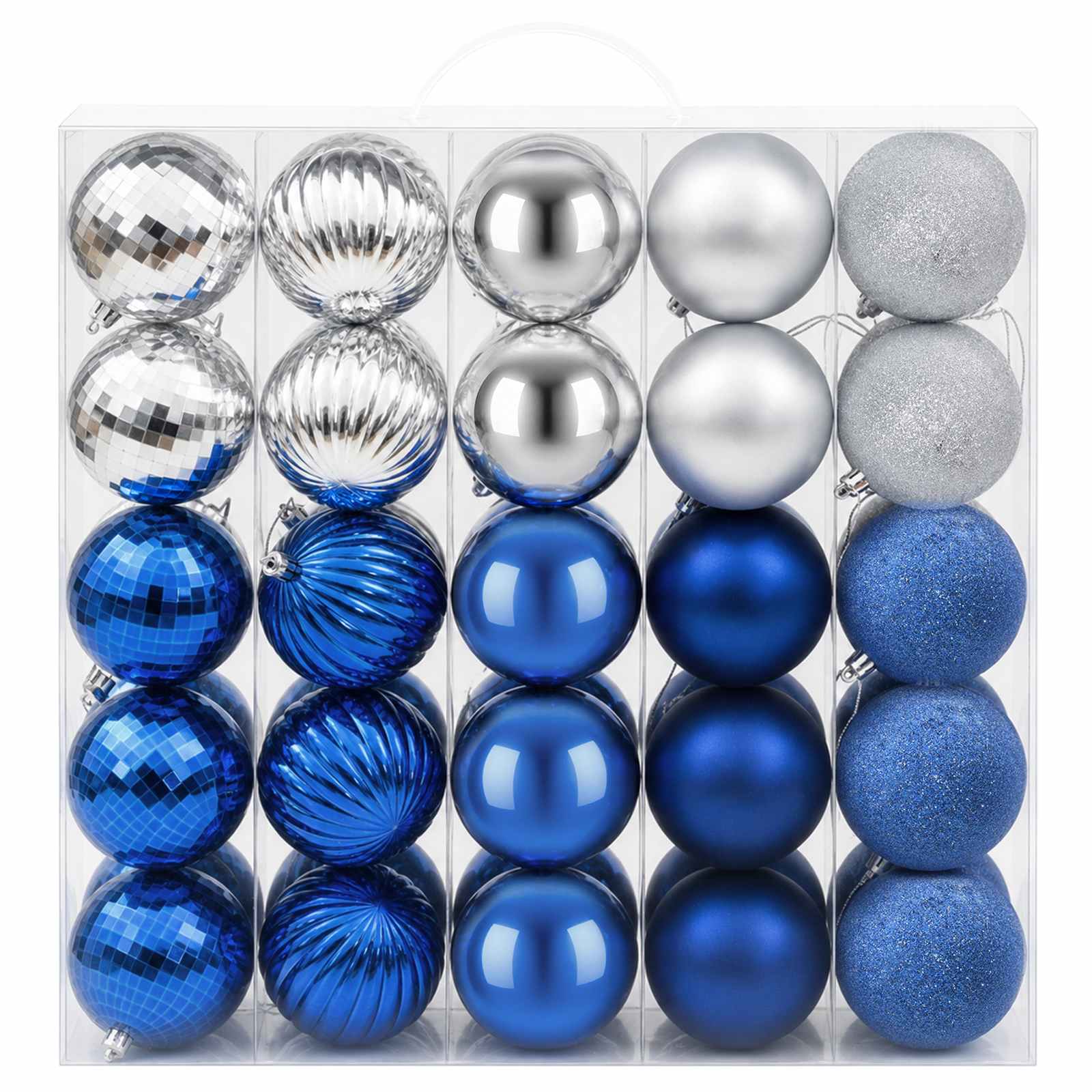 Set di Palline di Natale 50 pz Blu e argento 8 cm Polistirolo