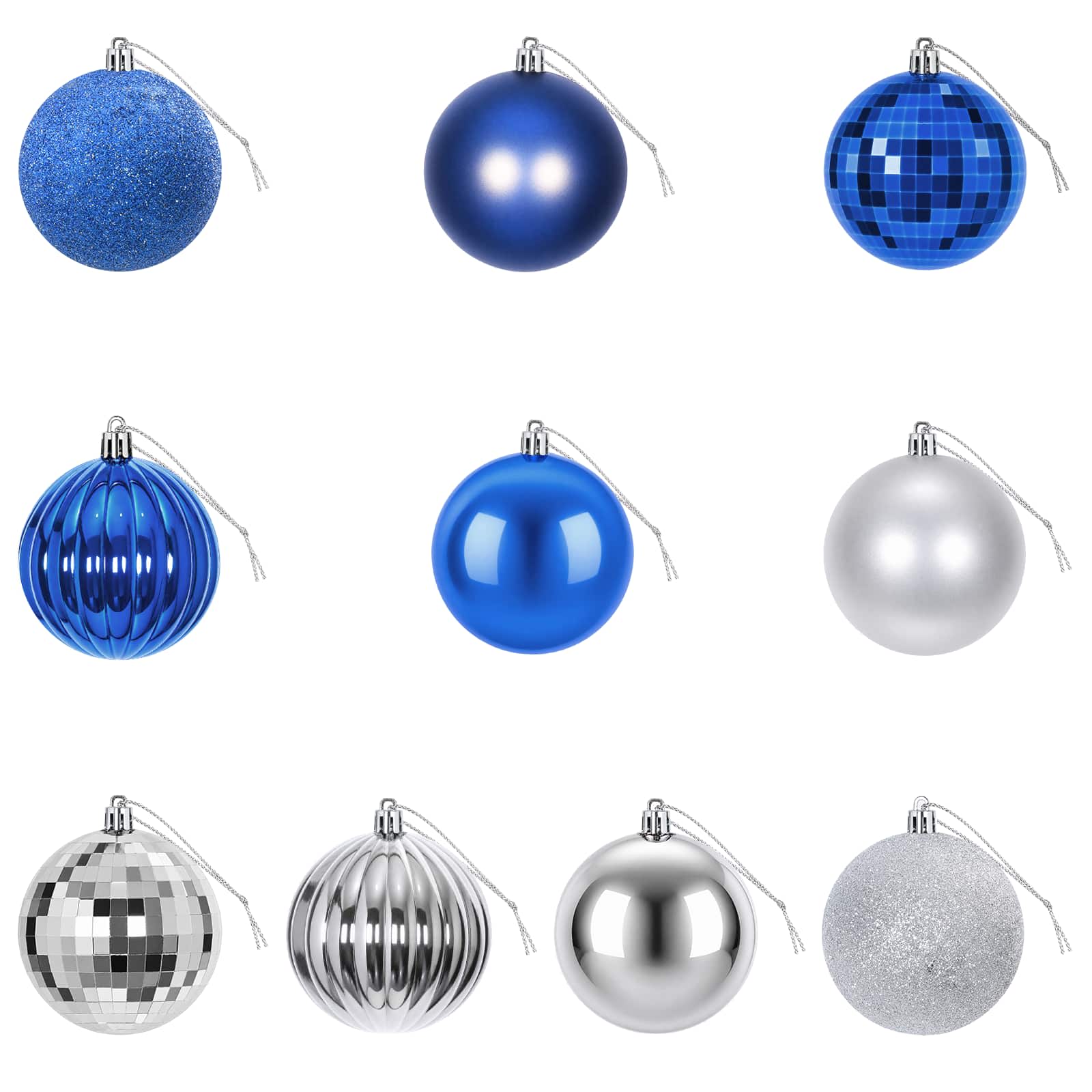 Set di Palline di Natale 50 pz Blu e argento 8 cm Polistirolo