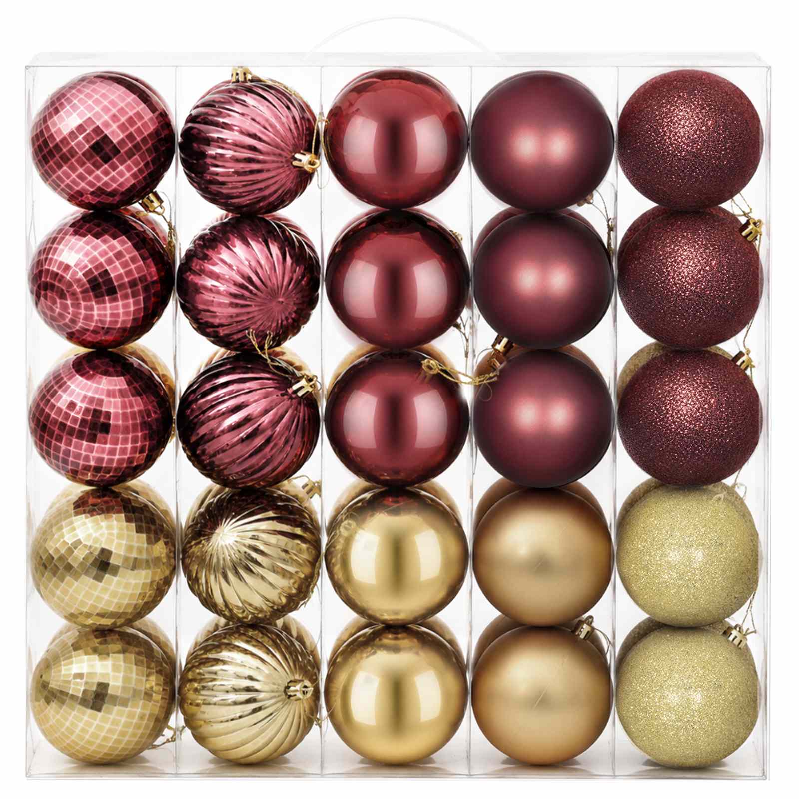 Set di Palline di Natale 50 pz Oro e rosso vino 8 cm
