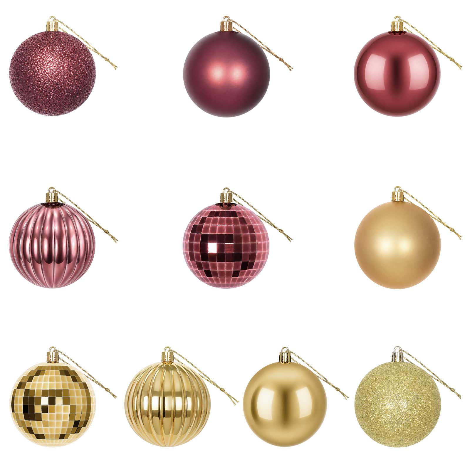 Set di Palline di Natale 50 pz Oro e rosso vino 8 cm