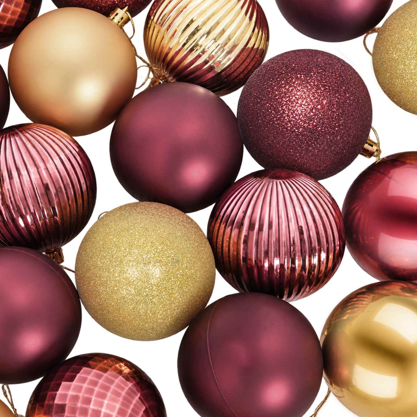 Set di Palline di Natale 50 pz Oro e rosso vino 8 cm