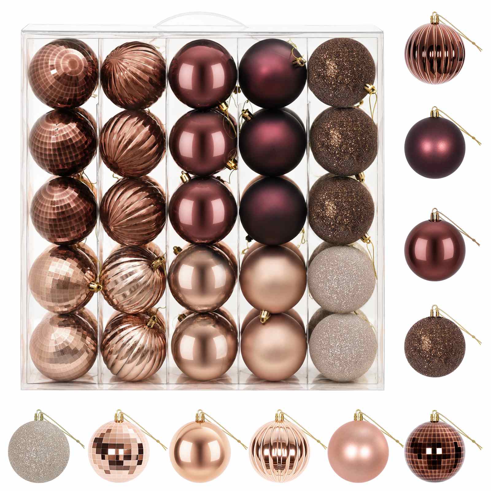 Set di Palline di Natale 50 pz Champagne e marrone 8 cm