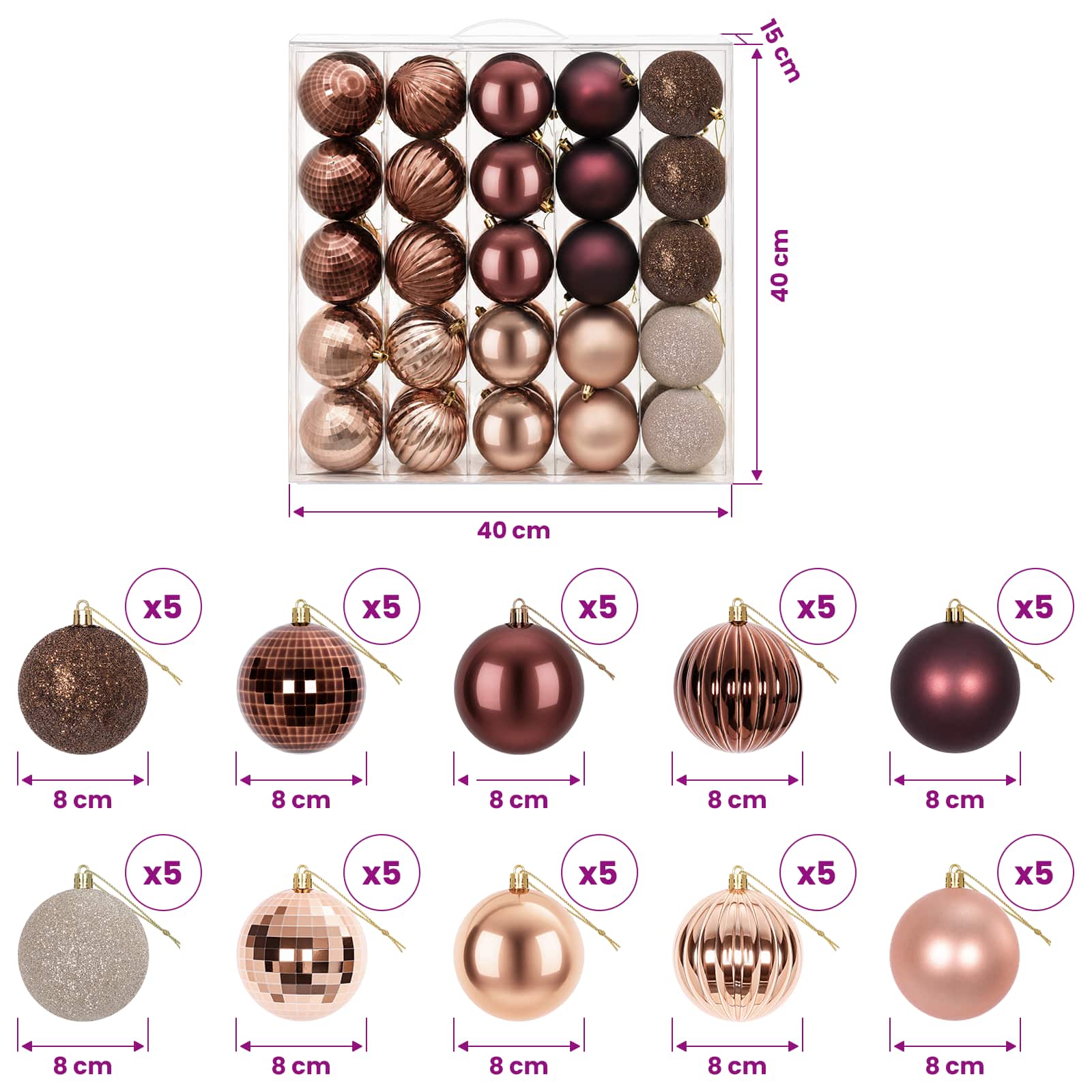 Set di Palline di Natale 50 pz Champagne e marrone 8 cm
