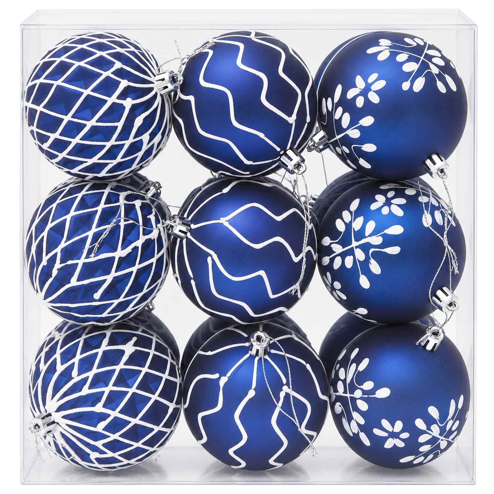 Set di palline di Natale XL 18 pz Blu e Bianco 8 cm Polistirolo
