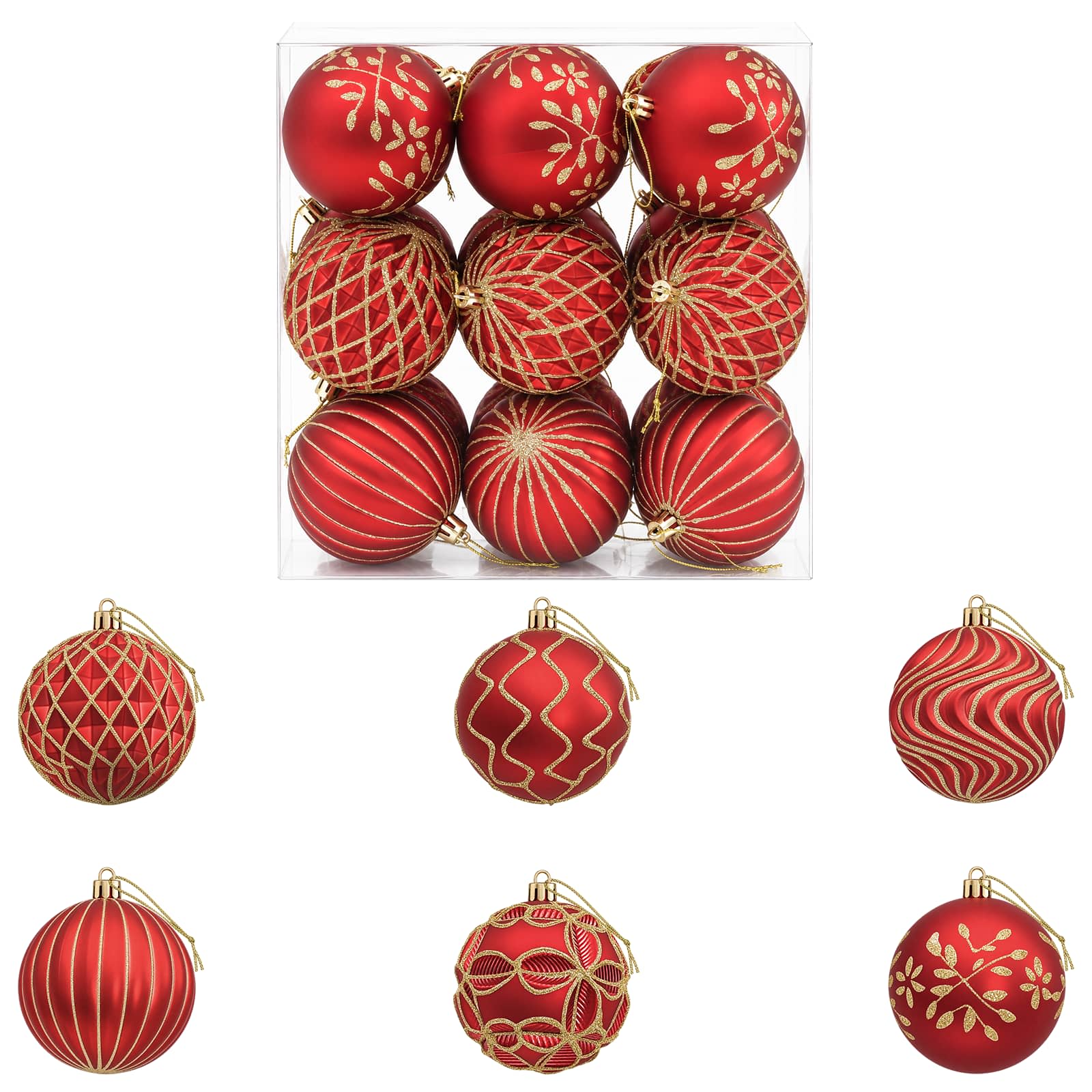 Set di palline di Natale XL 18 pz Rosso e Oro 8 cm Polistirolo