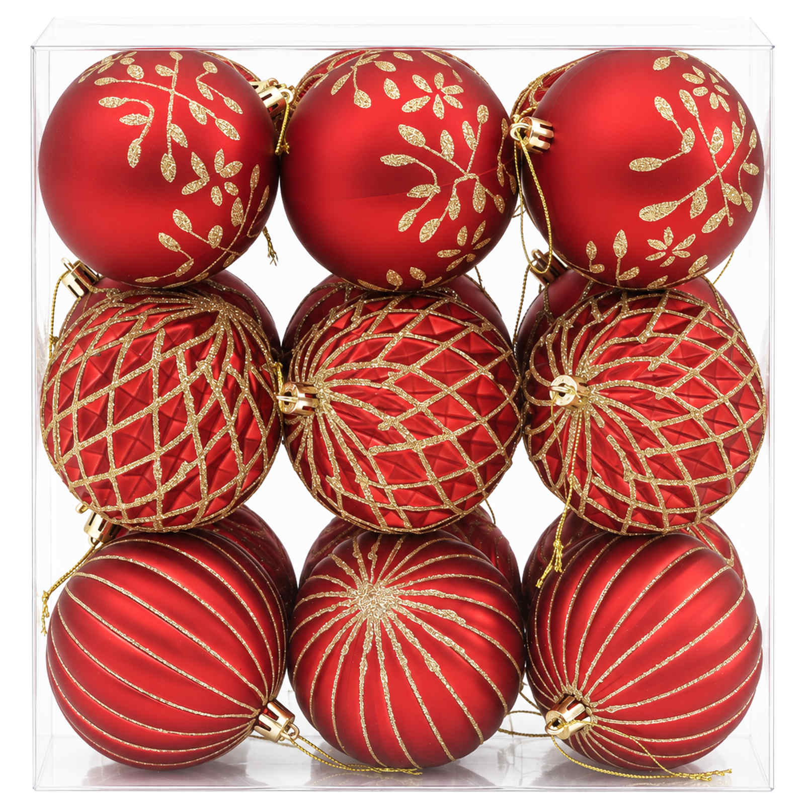 Set di palline di Natale XL 18 pz Rosso e Oro 8 cm Polistirolo