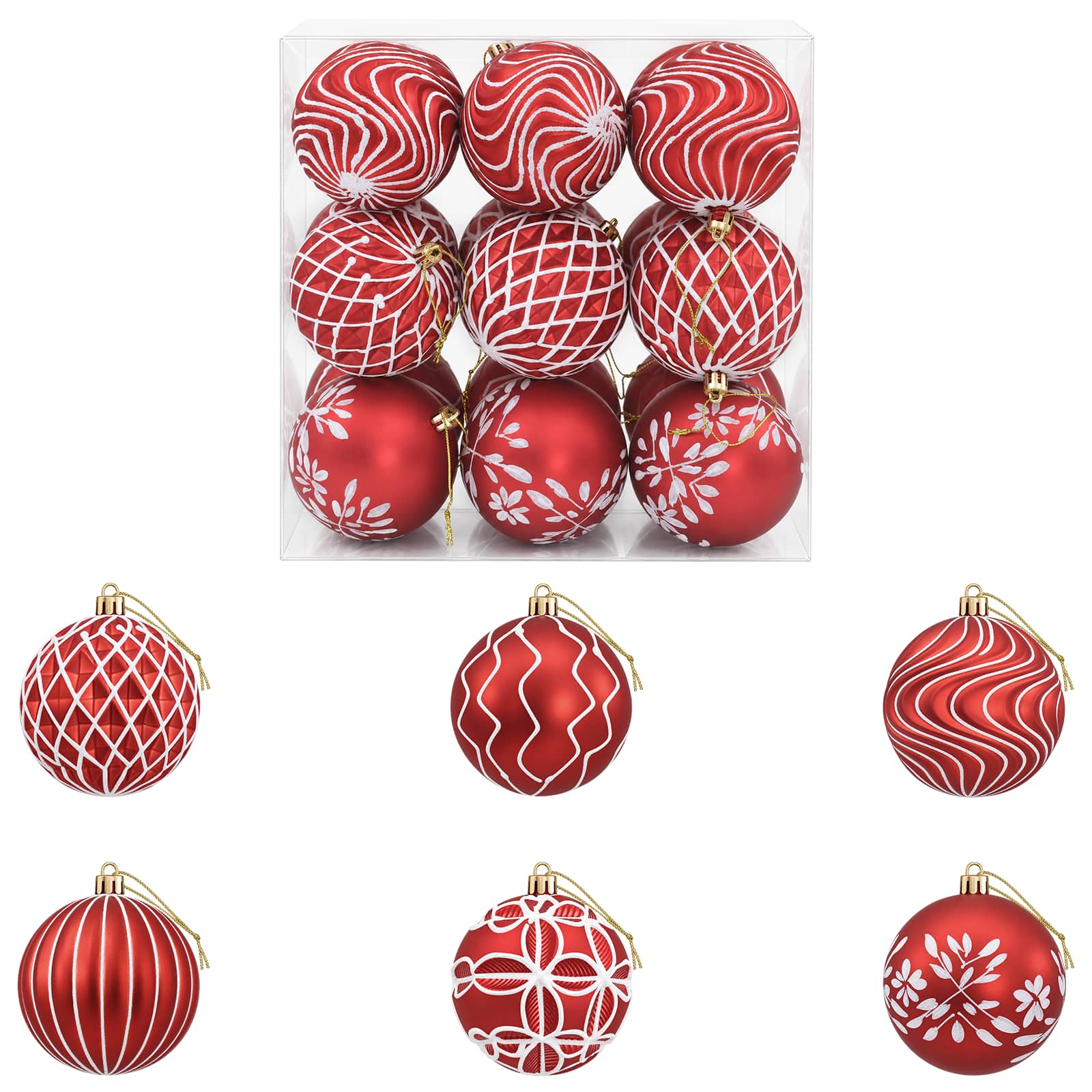 Set di palline di Natale XL 18 pz Rosso e Bianco 8 cm