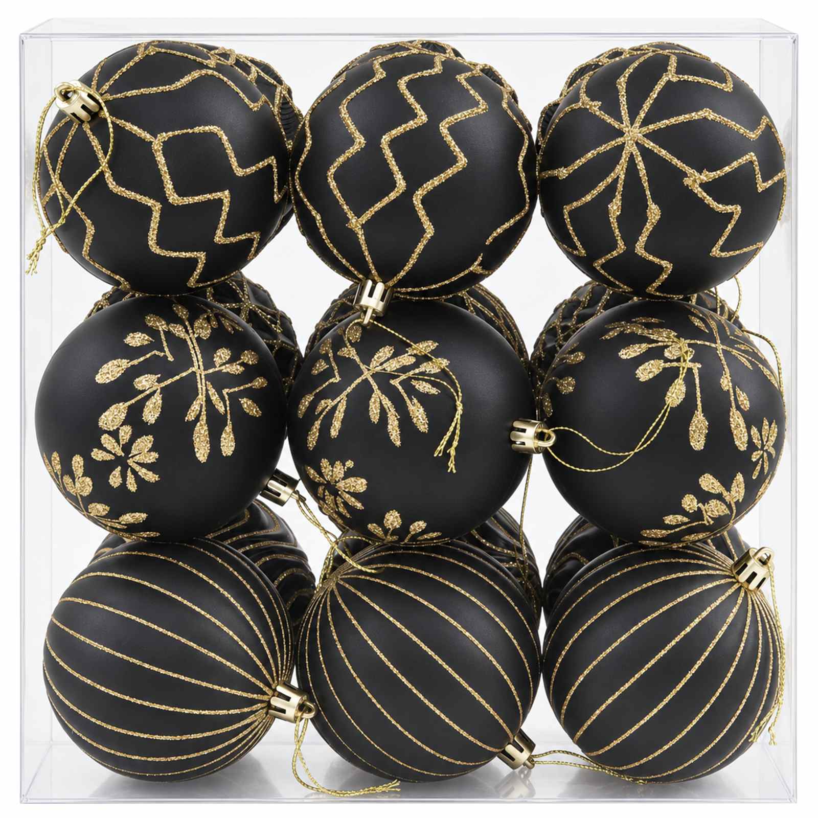 Set di palline di Natale XL 18 pz Nero e Oro 8 cm Polistirolo