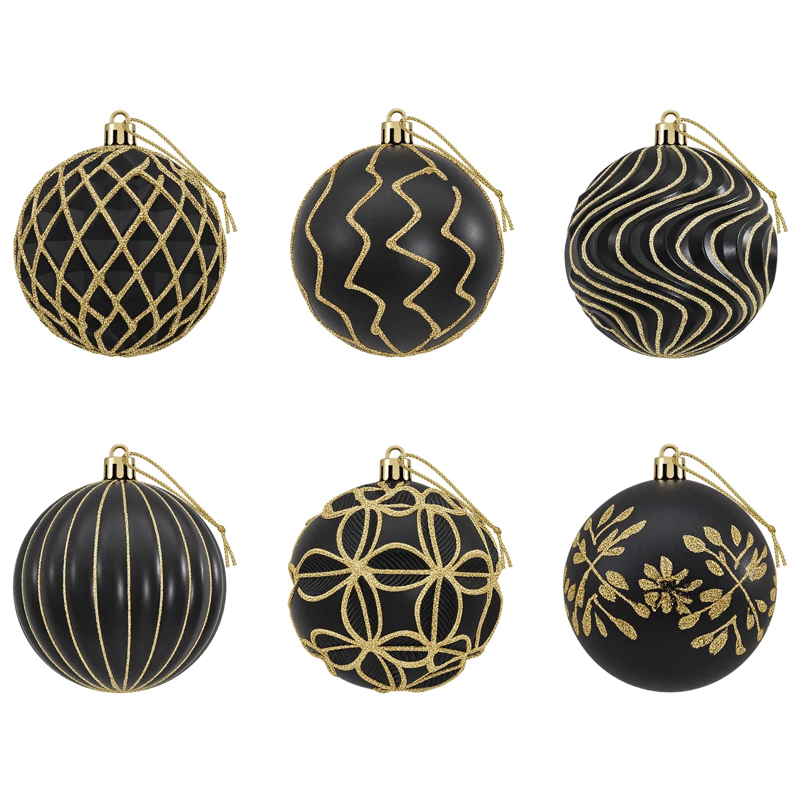 Set di palline di Natale XL 18 pz Nero e Oro 8 cm Polistirolo